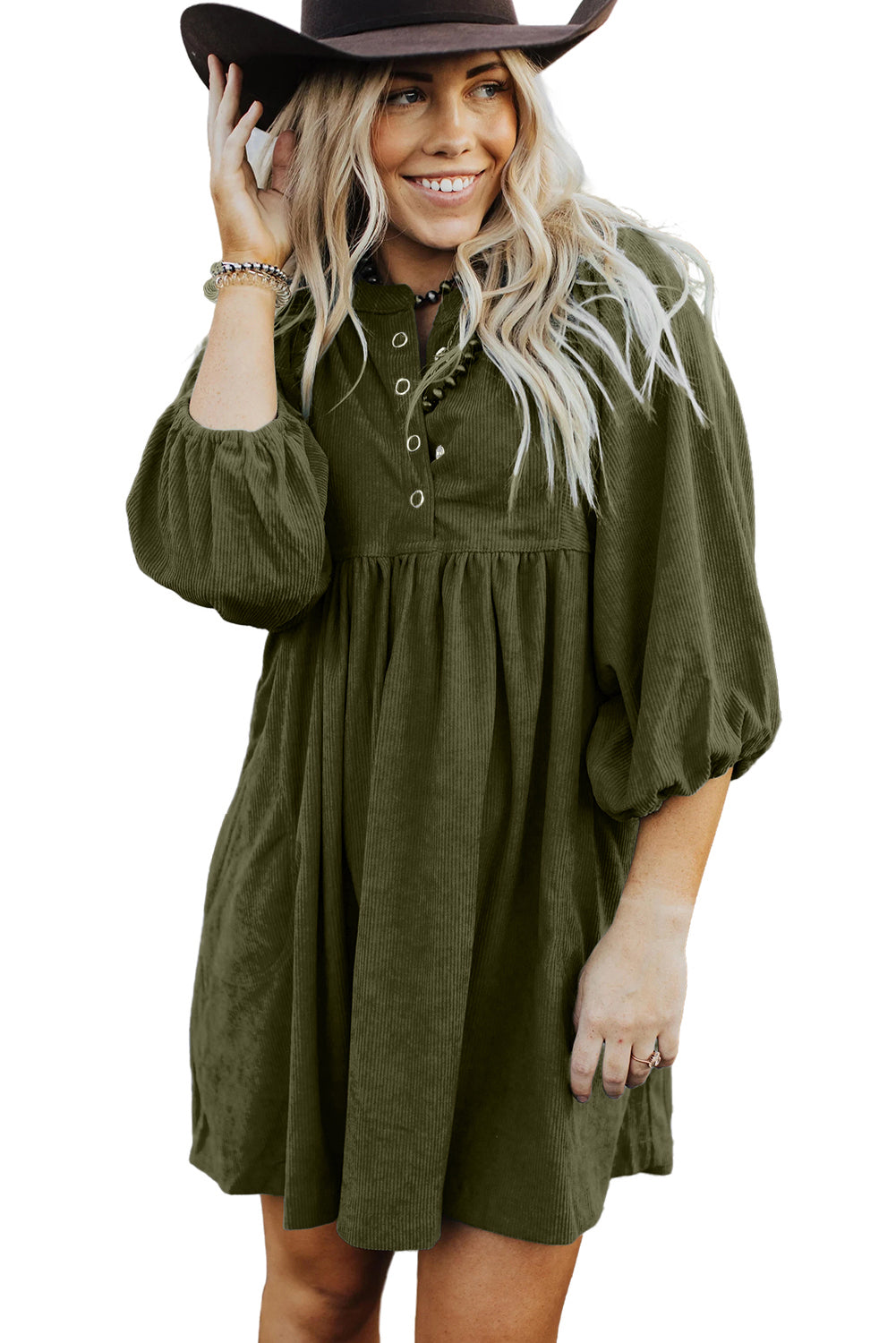 Lantern Sleeve Corduroy Dress