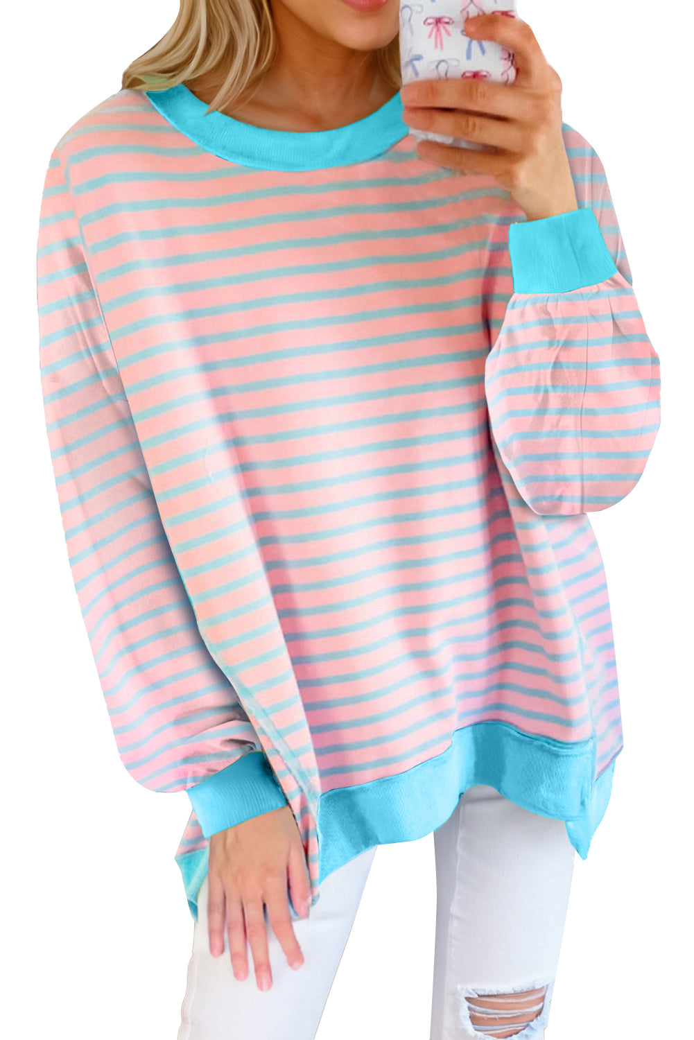 Striped Trim Tunic Sweatshirt