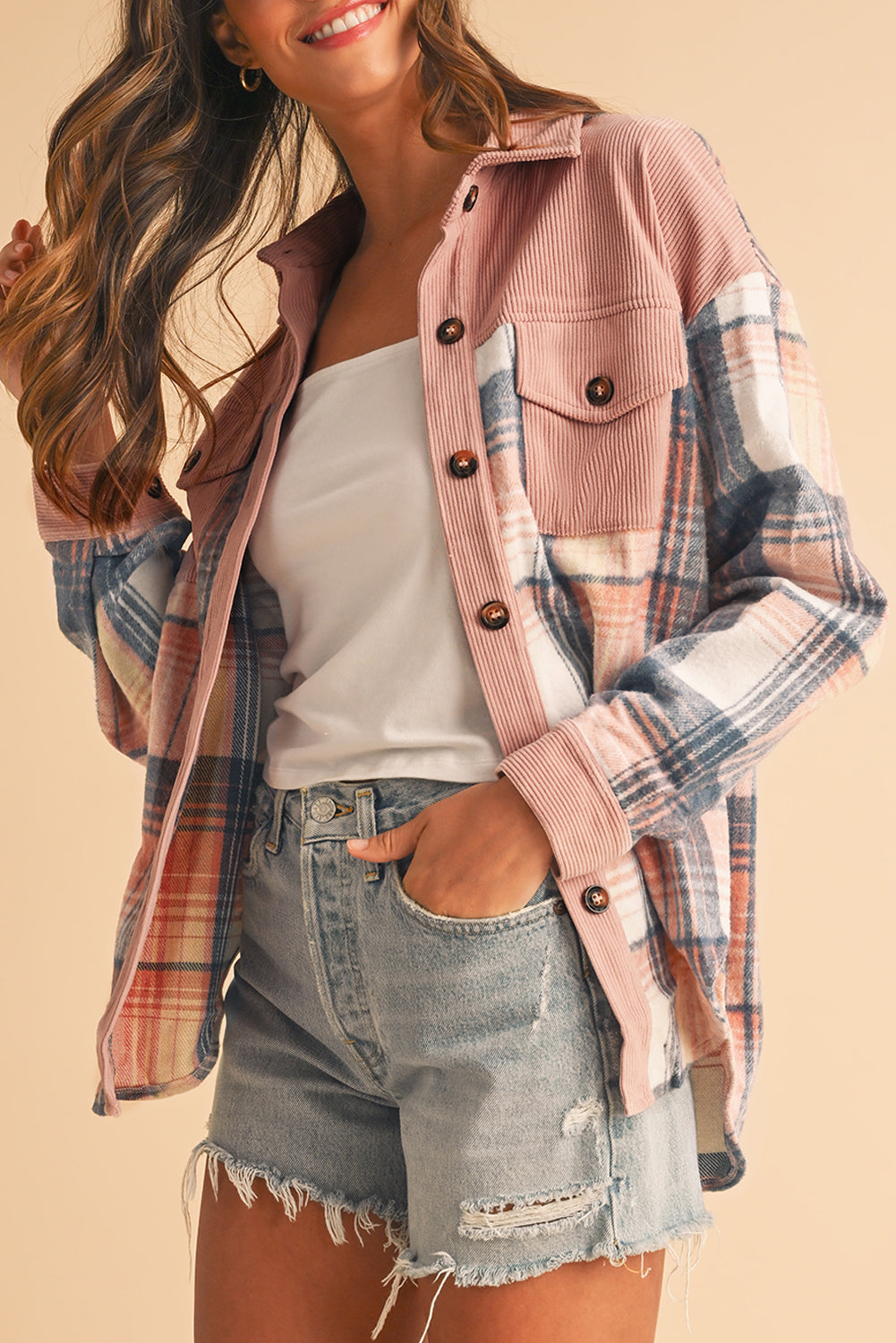 Cinnamon Plaid Corduroy Shacket