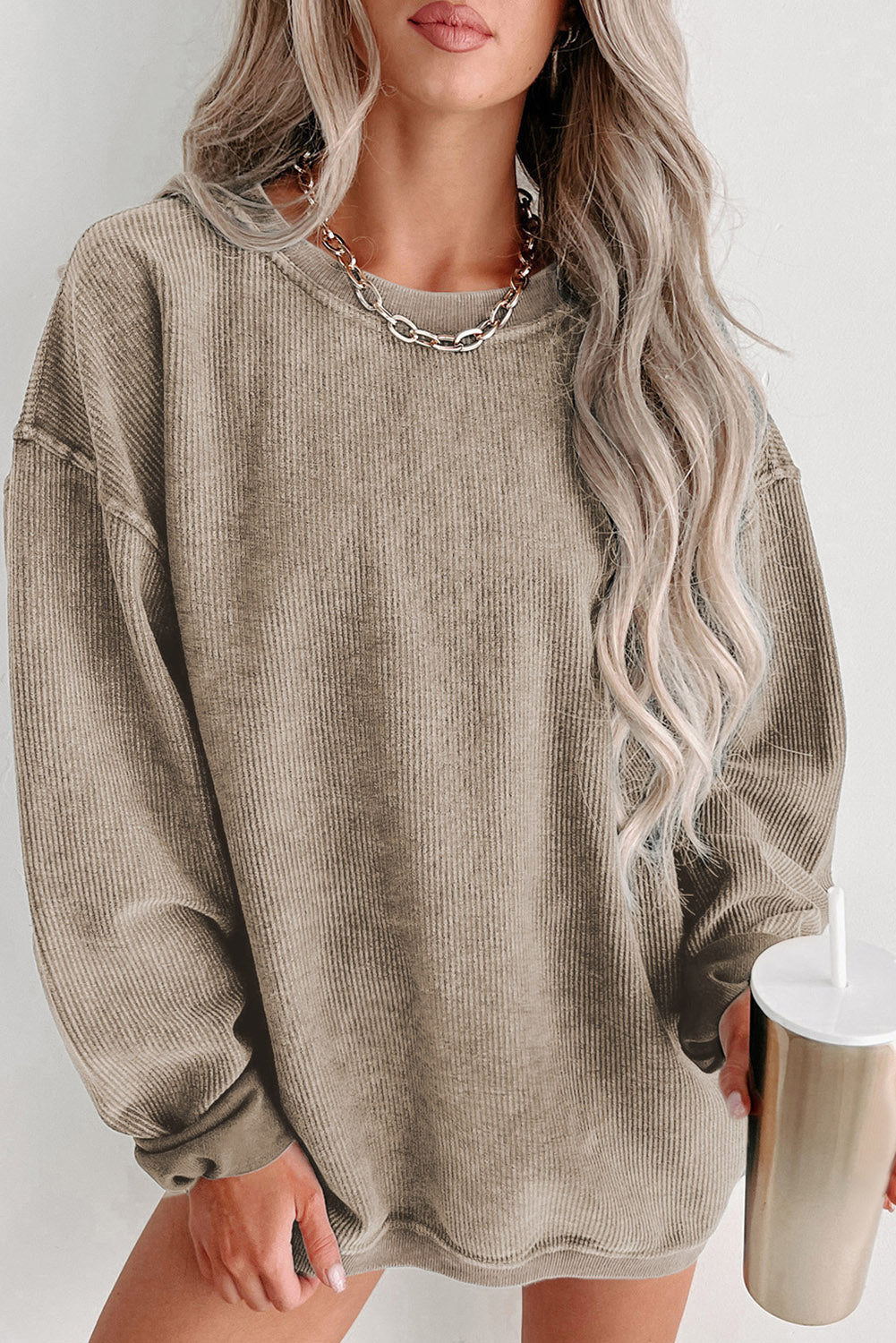 Ribbed Round Neck Sweatshirt