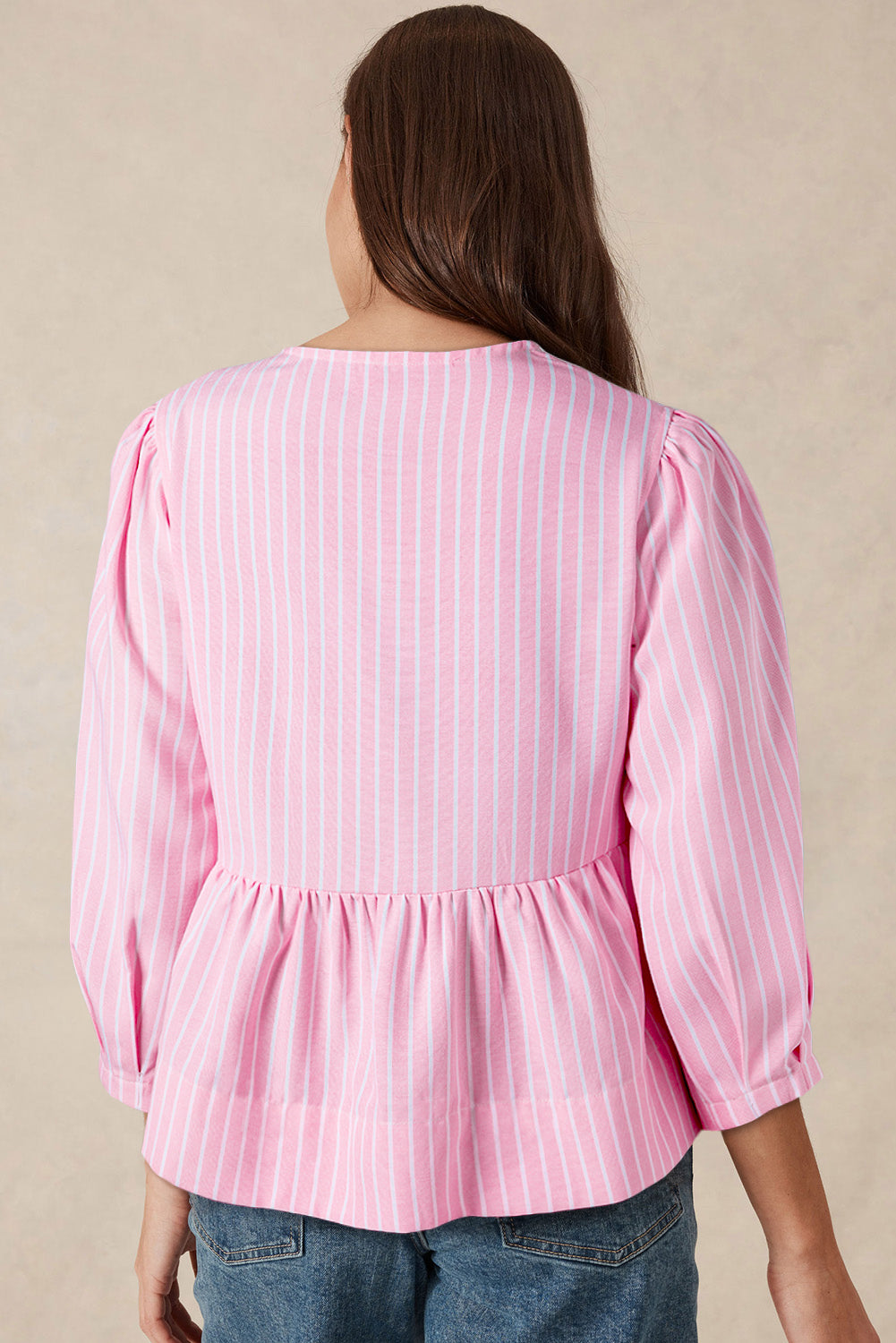 Pink Striped Bow Blouse