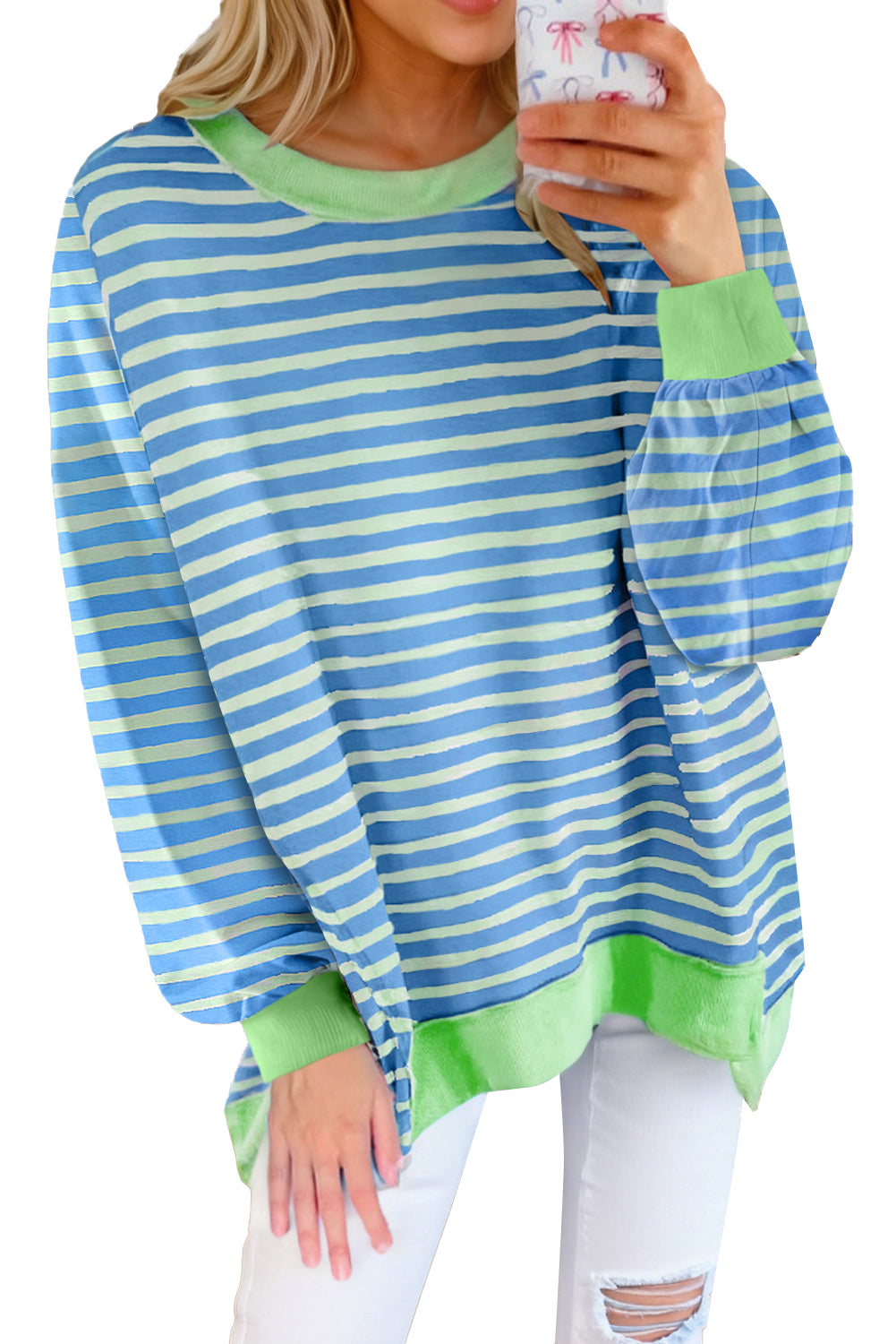 Striped Trim Tunic Sweatshirt