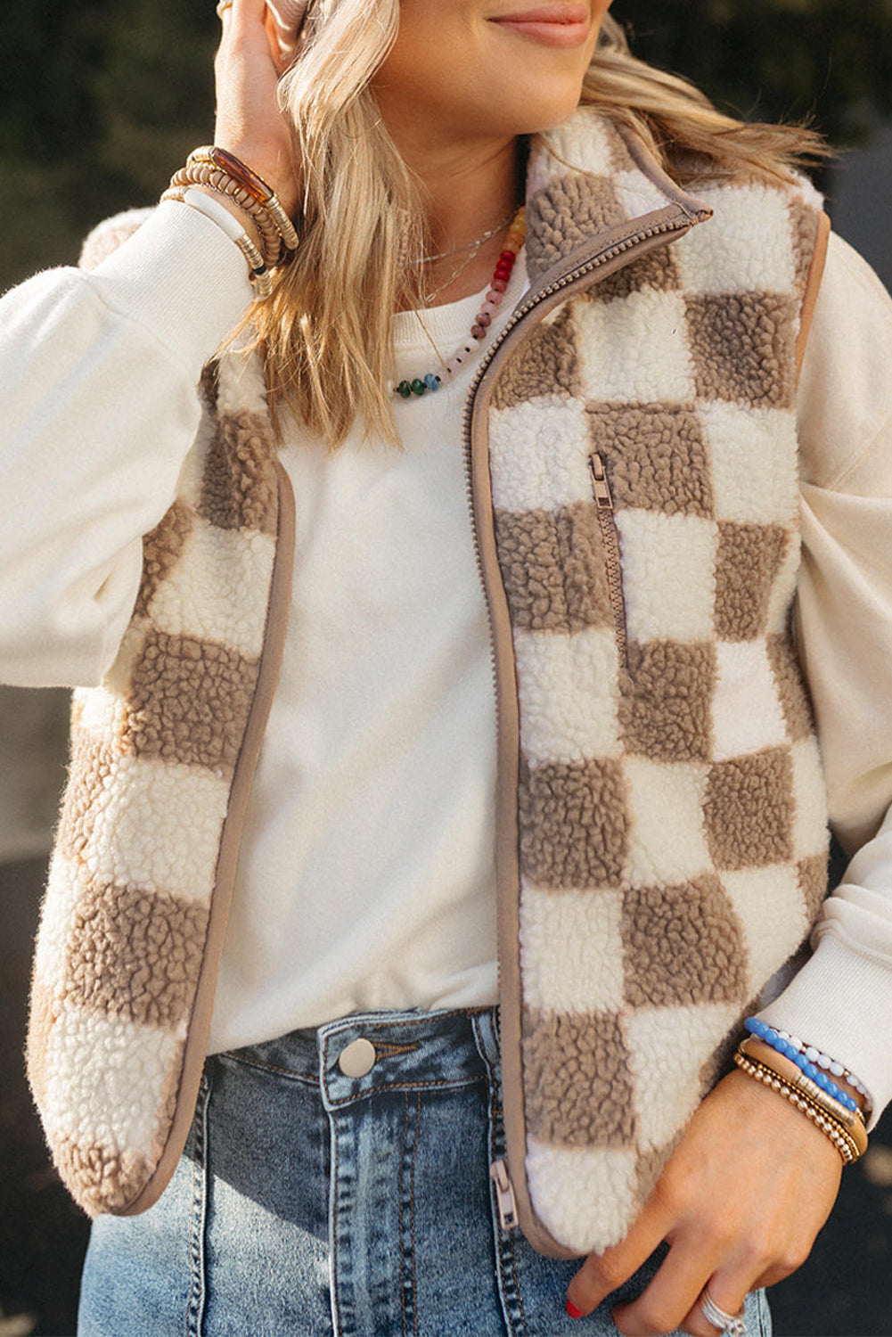 Checkered Sherpa Vest