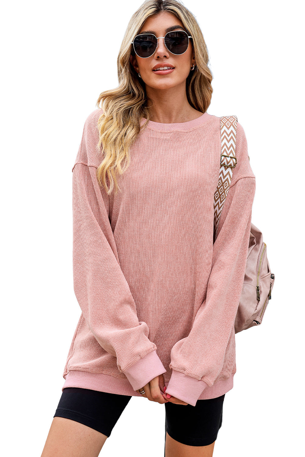 Ribbed Round Neck Sweatshirt