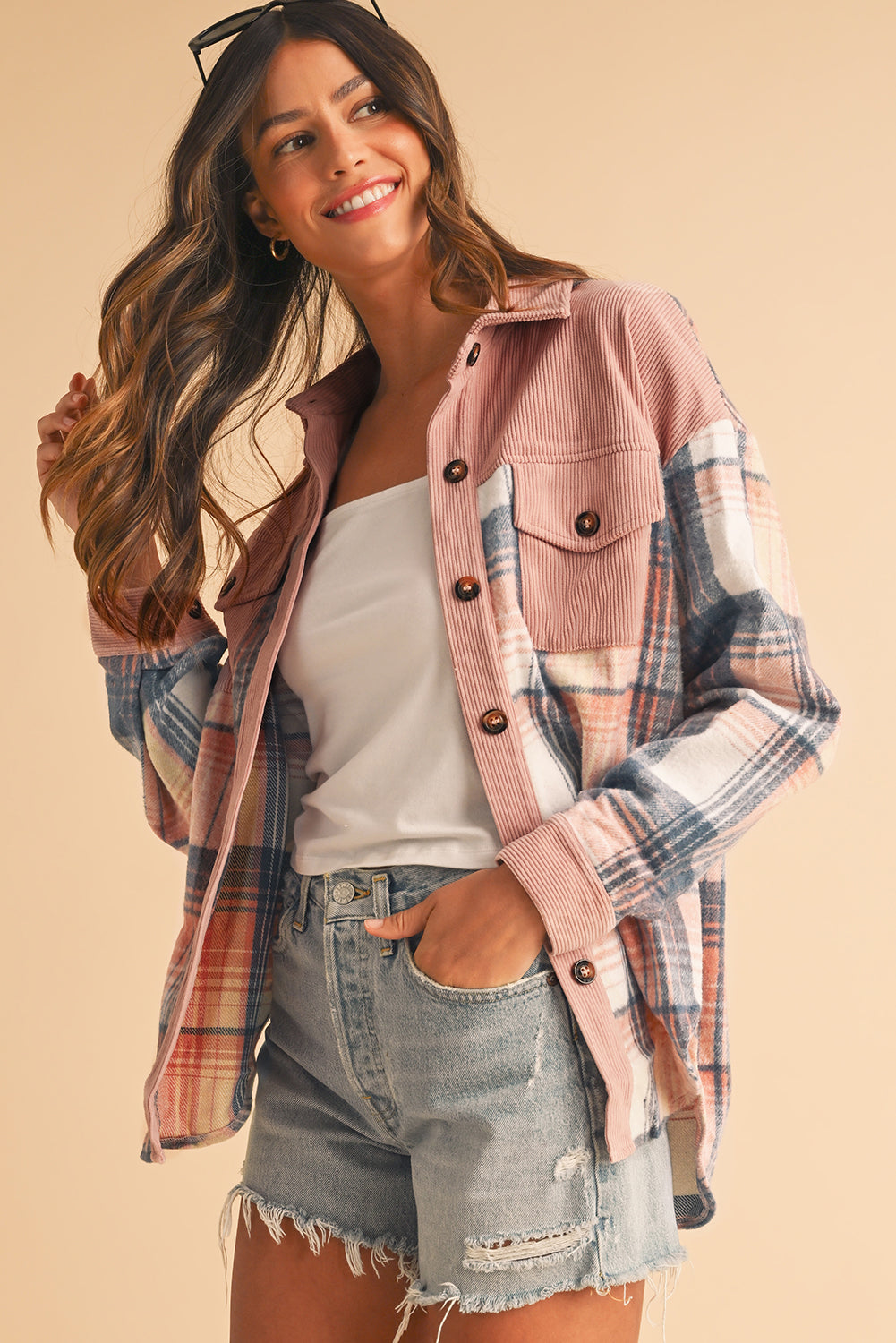 Cinnamon Plaid Corduroy Shacket