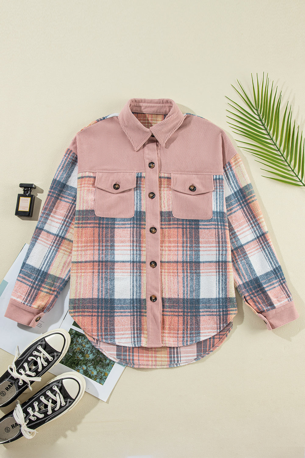 Cinnamon Plaid Corduroy Shacket