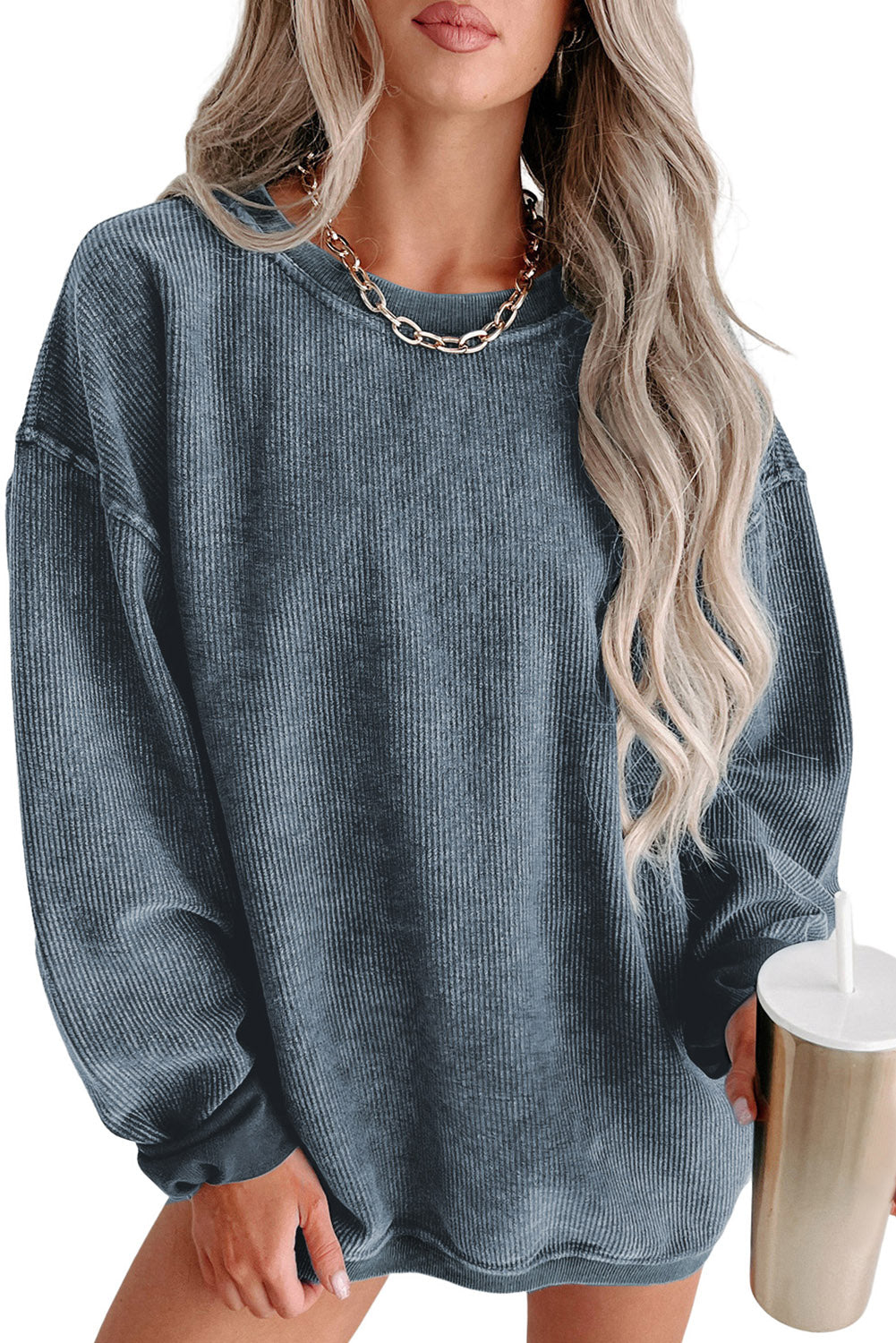 Ribbed Round Neck Sweatshirt