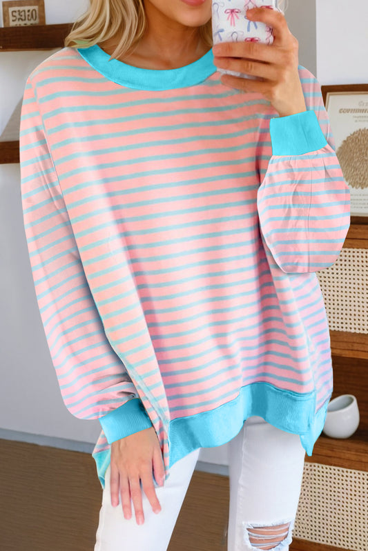 Striped Trim Tunic Sweatshirt