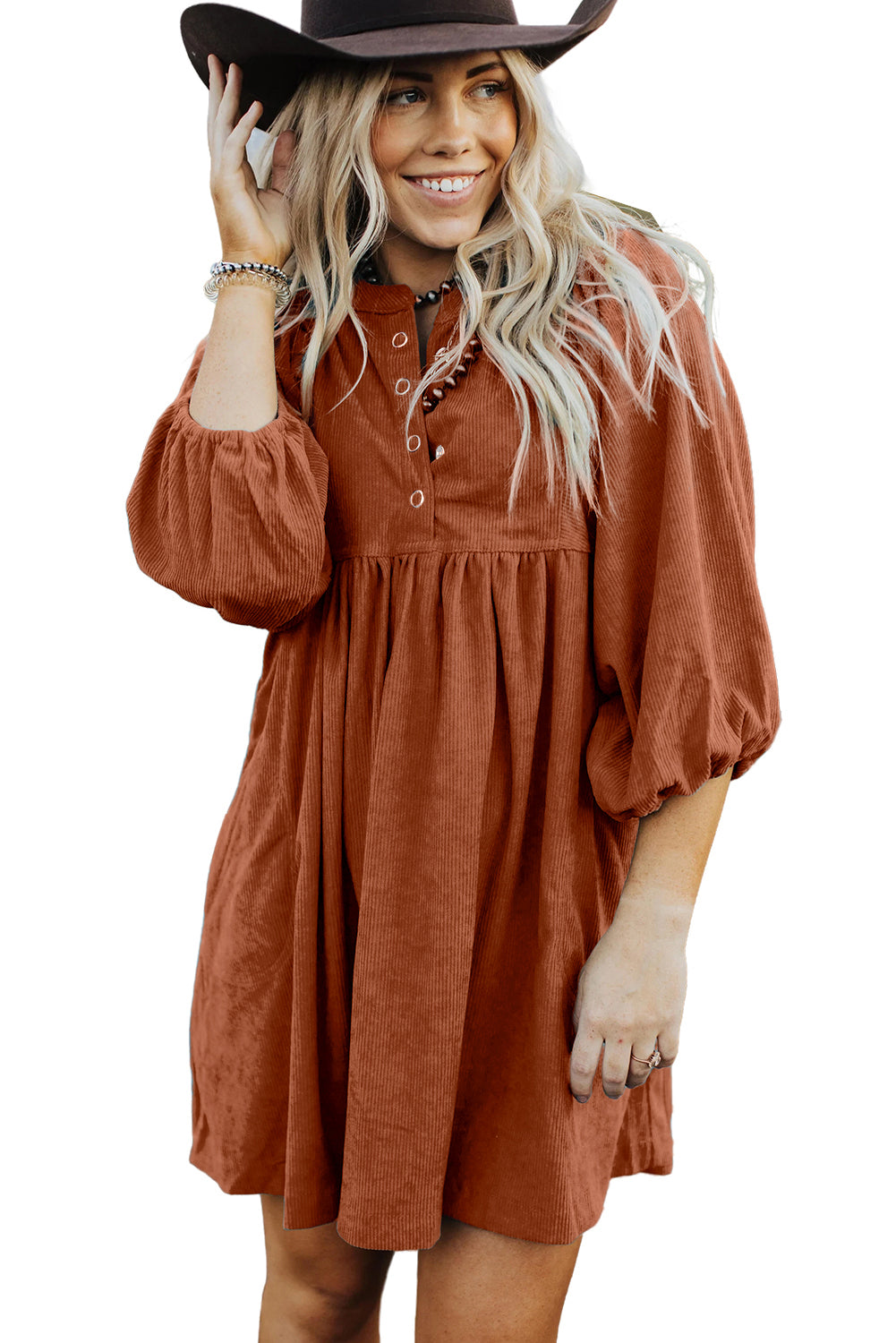 Lantern Sleeve Corduroy Dress