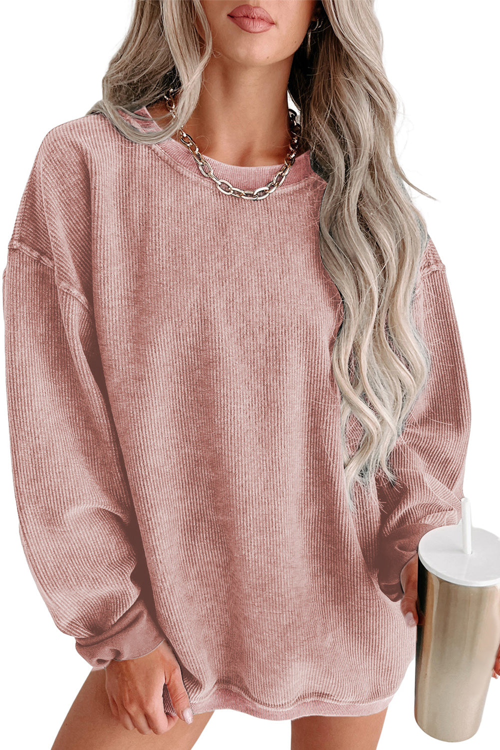 Ribbed Round Neck Sweatshirt