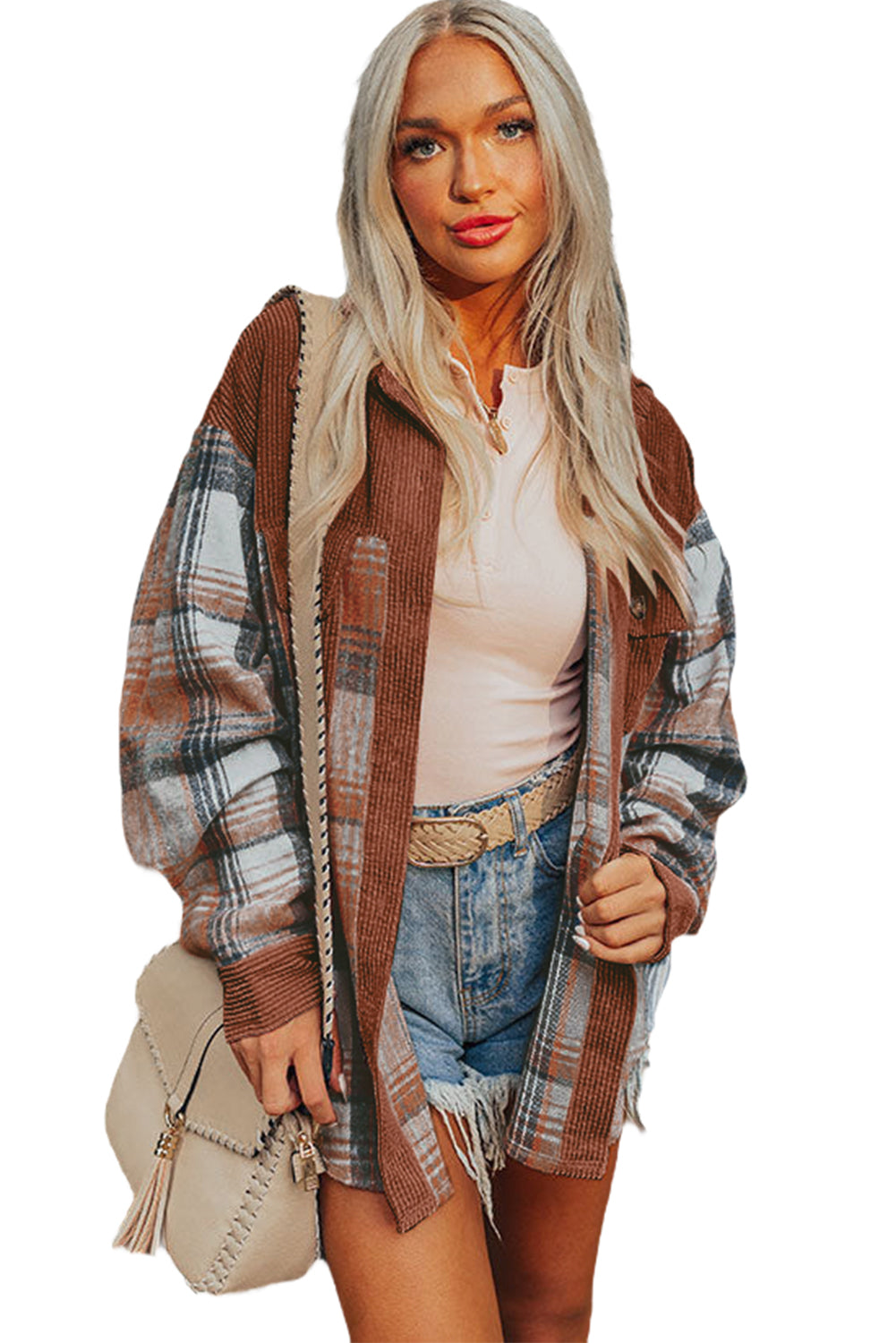 Cinnamon Plaid Corduroy Shacket