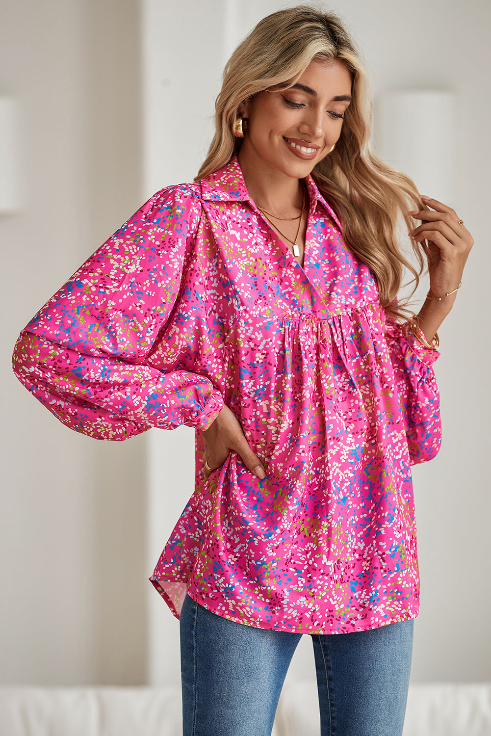 Abstract Print Babydoll Blouse