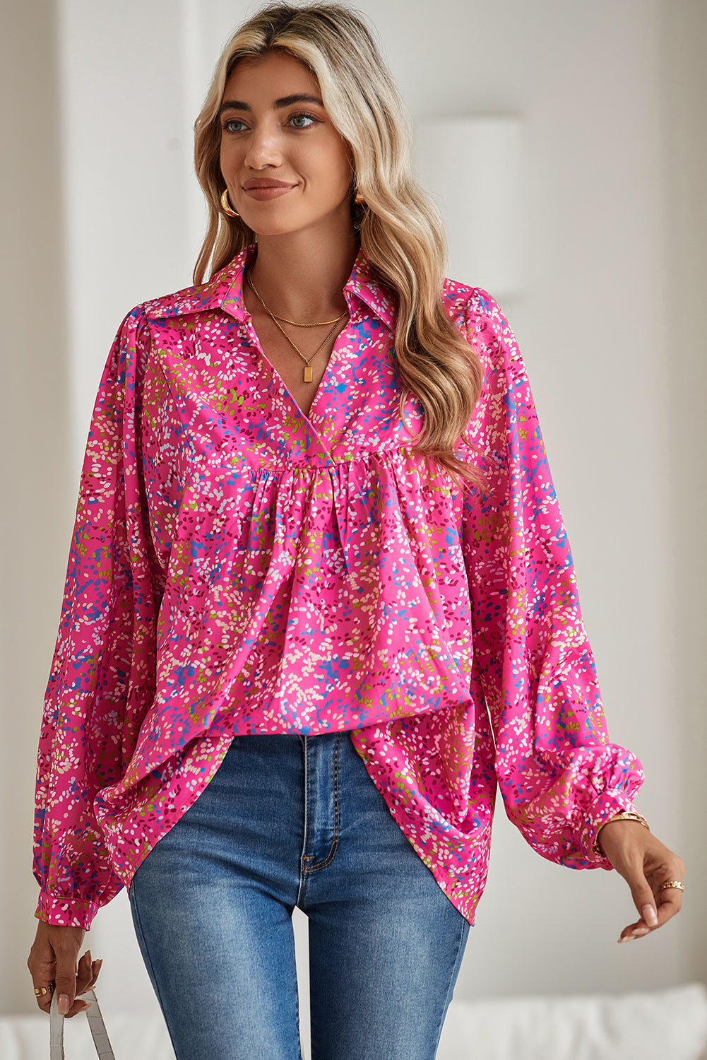 Abstract Print Babydoll Blouse