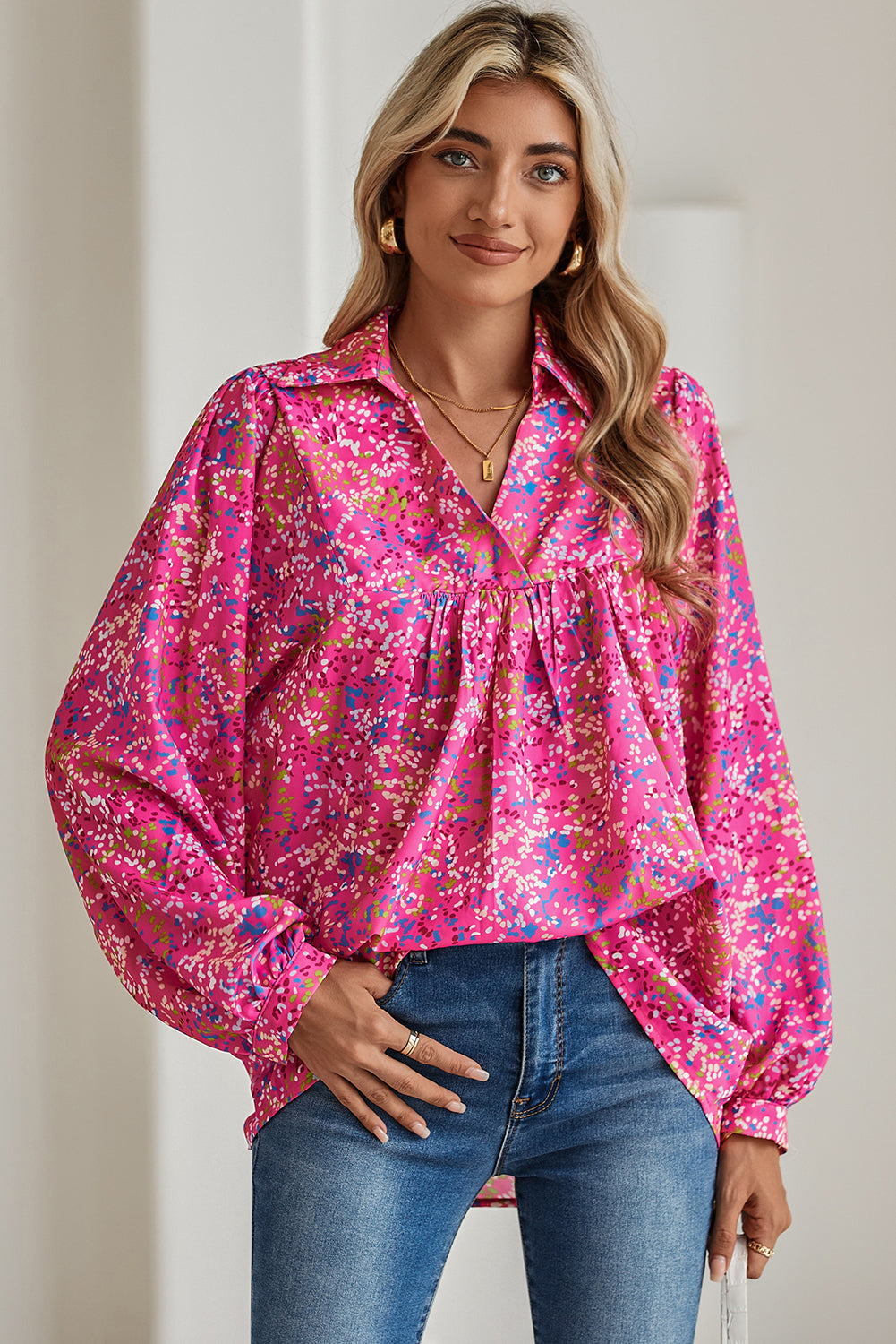 Abstract Print Babydoll Blouse