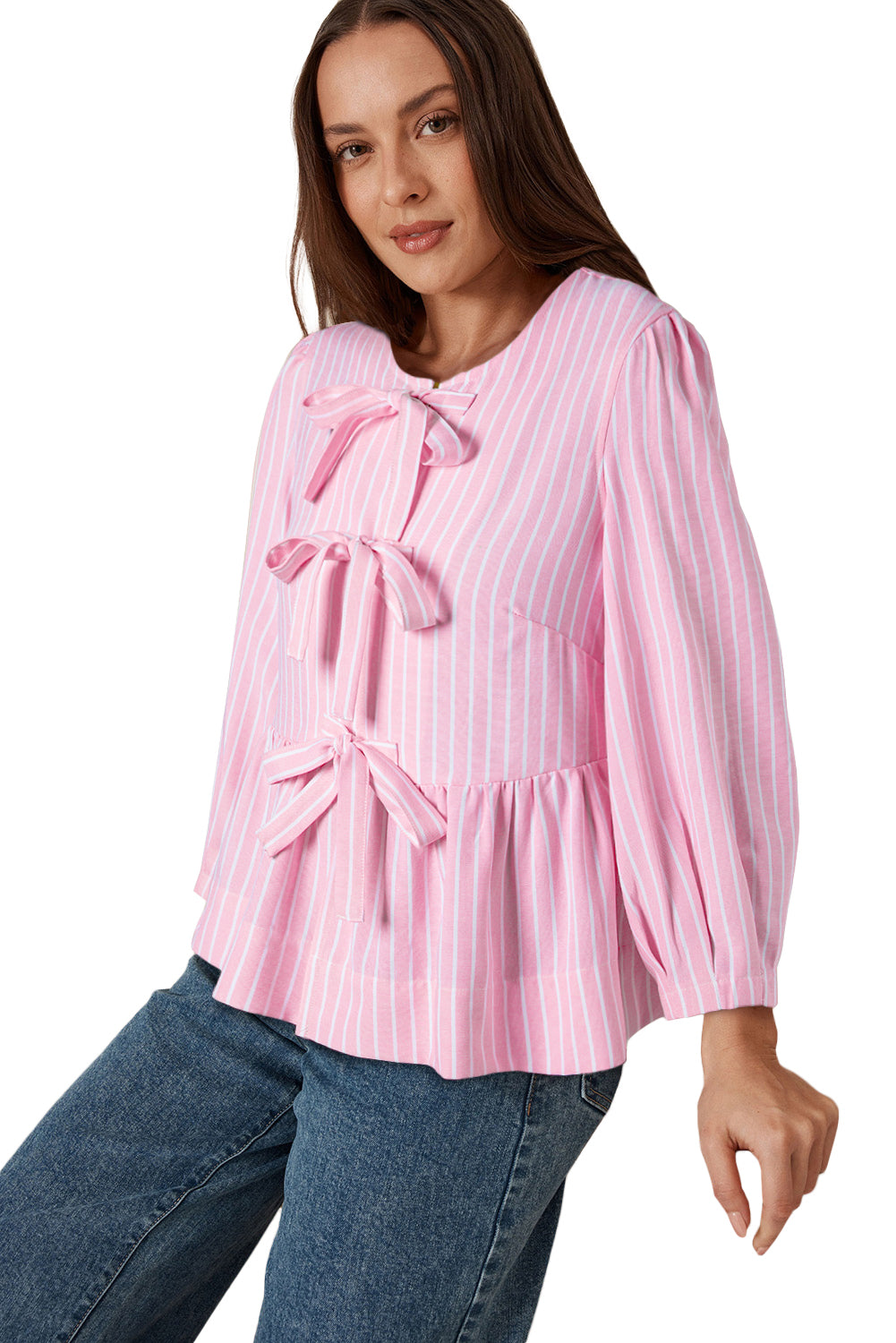 Pink Striped Bow Blouse