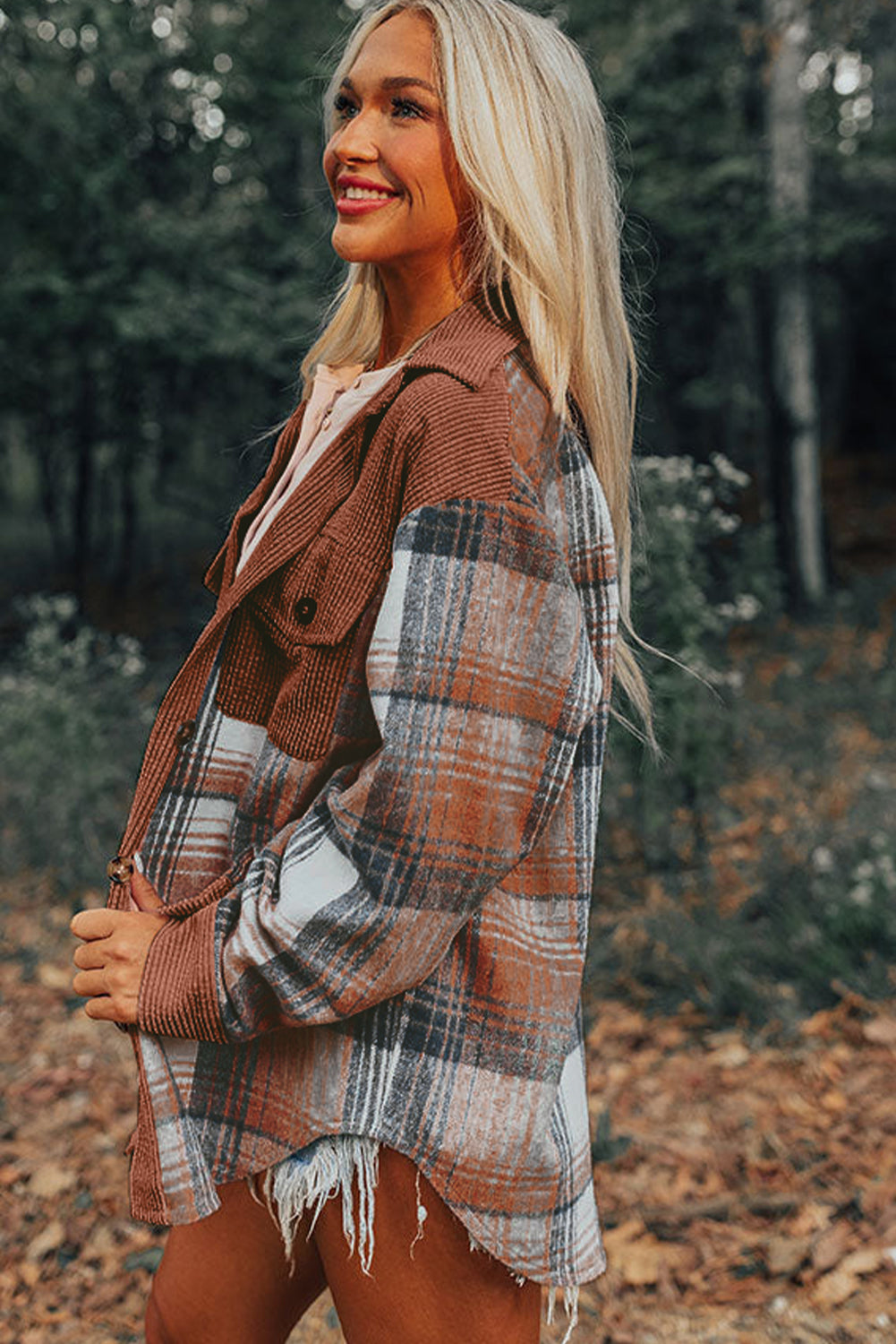 Cinnamon Plaid Corduroy Shacket