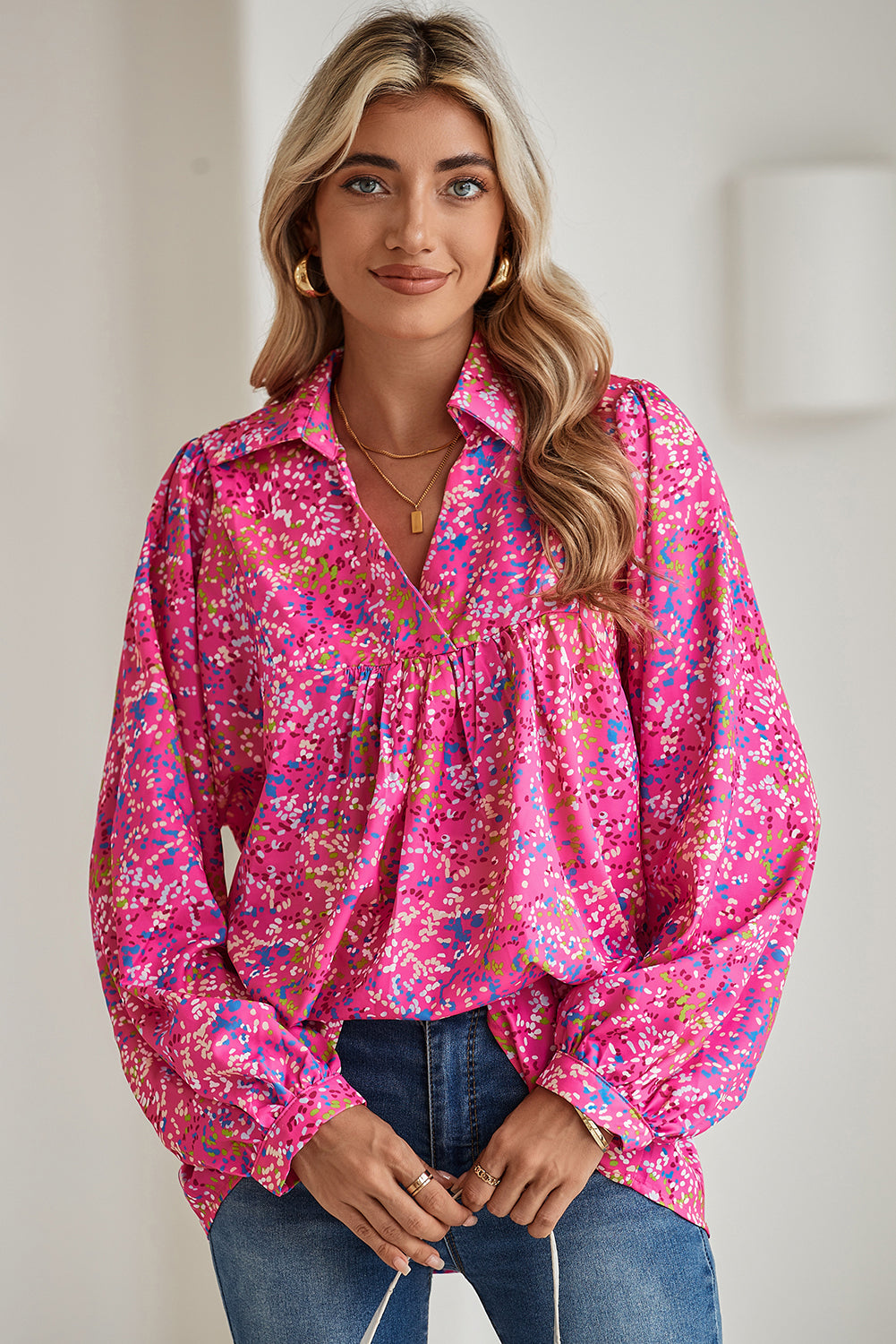 Abstract Print Babydoll Blouse