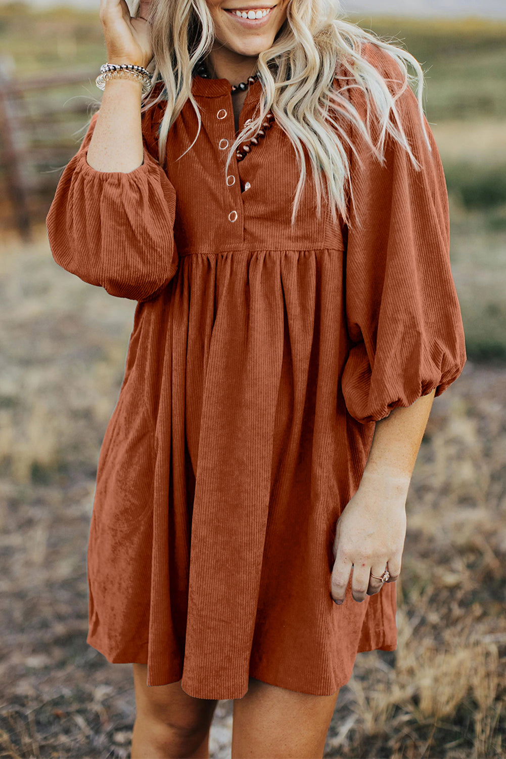 Lantern Sleeve Corduroy Dress