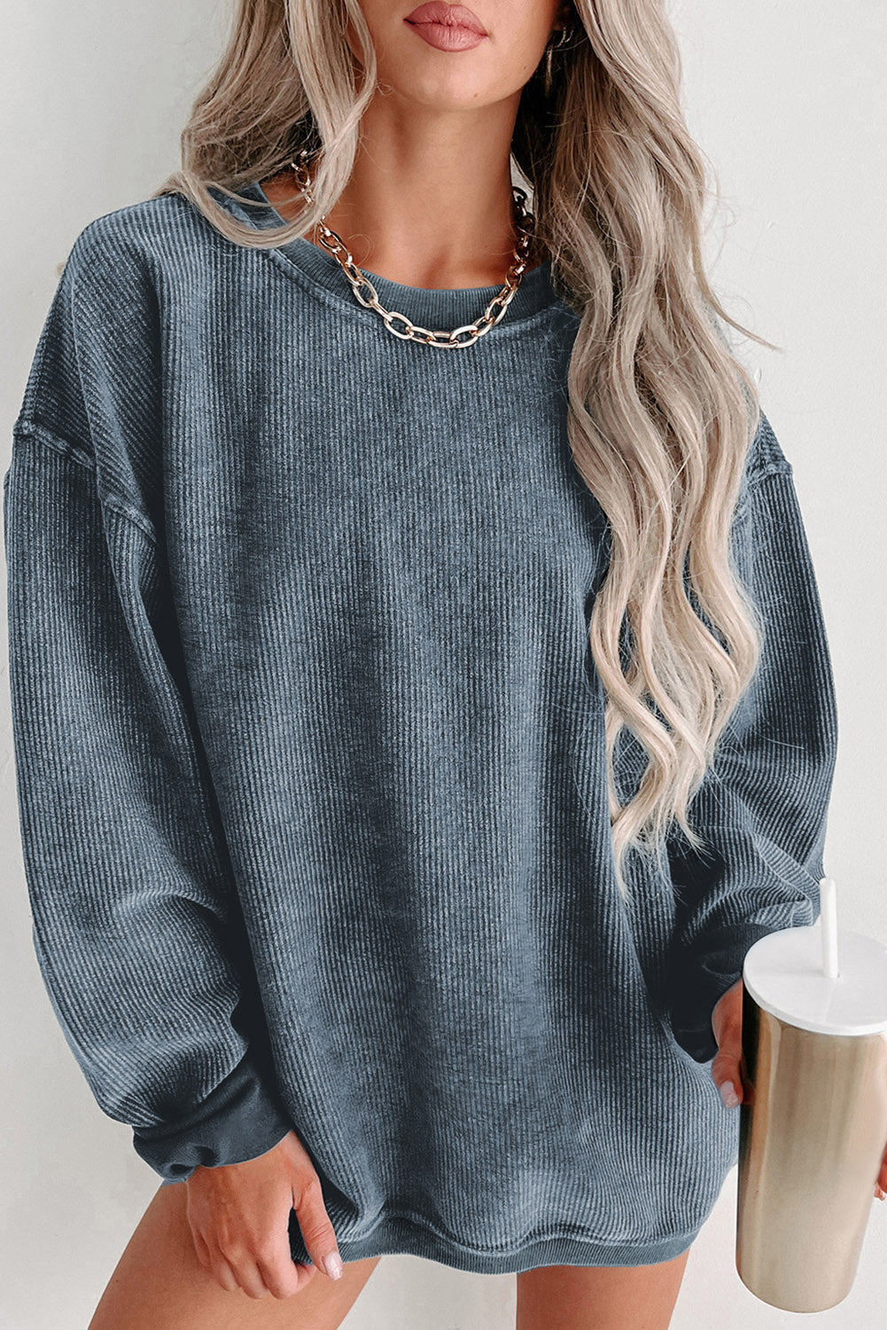 Ribbed Round Neck Sweatshirt