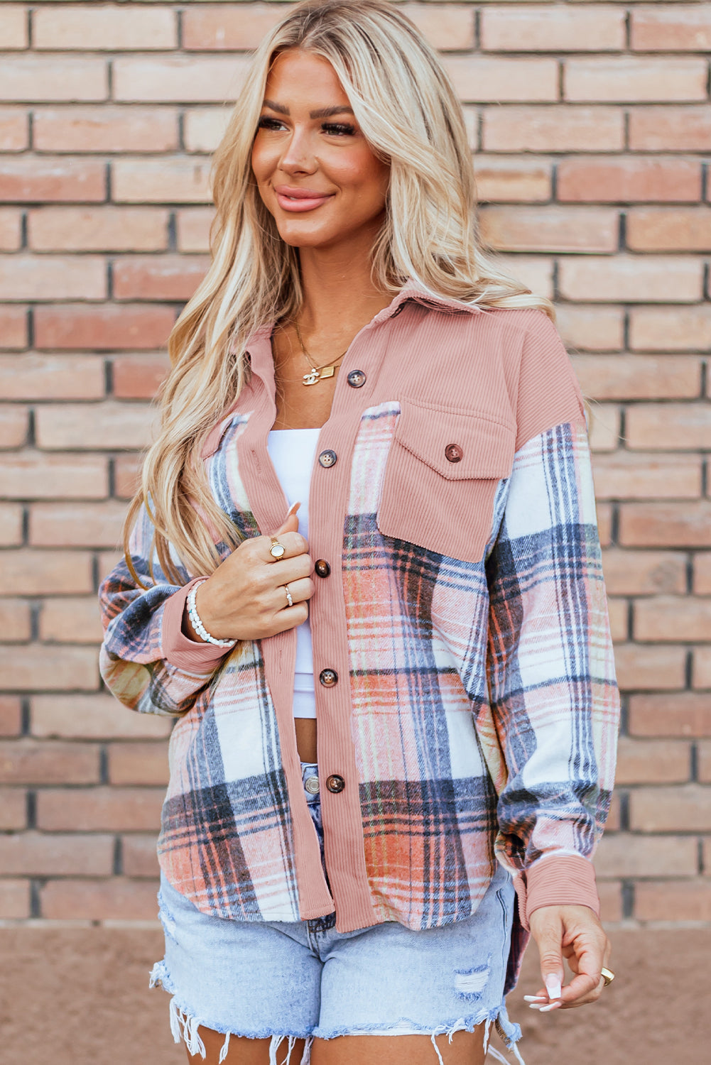 Cinnamon Plaid Corduroy Shacket