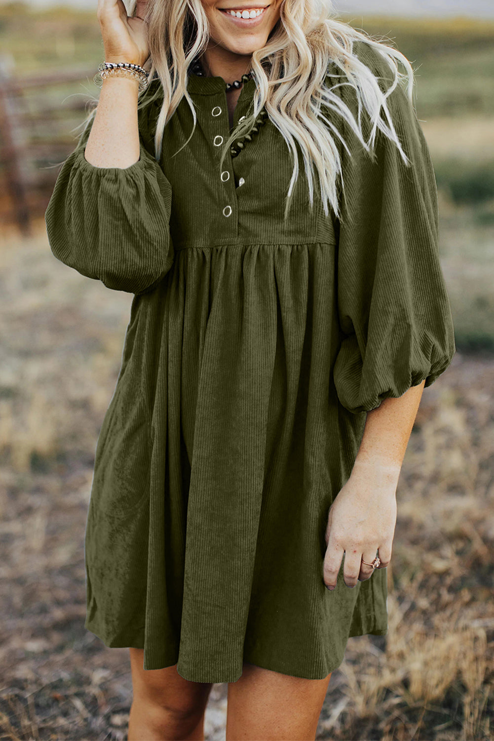 Lantern Sleeve Corduroy Dress