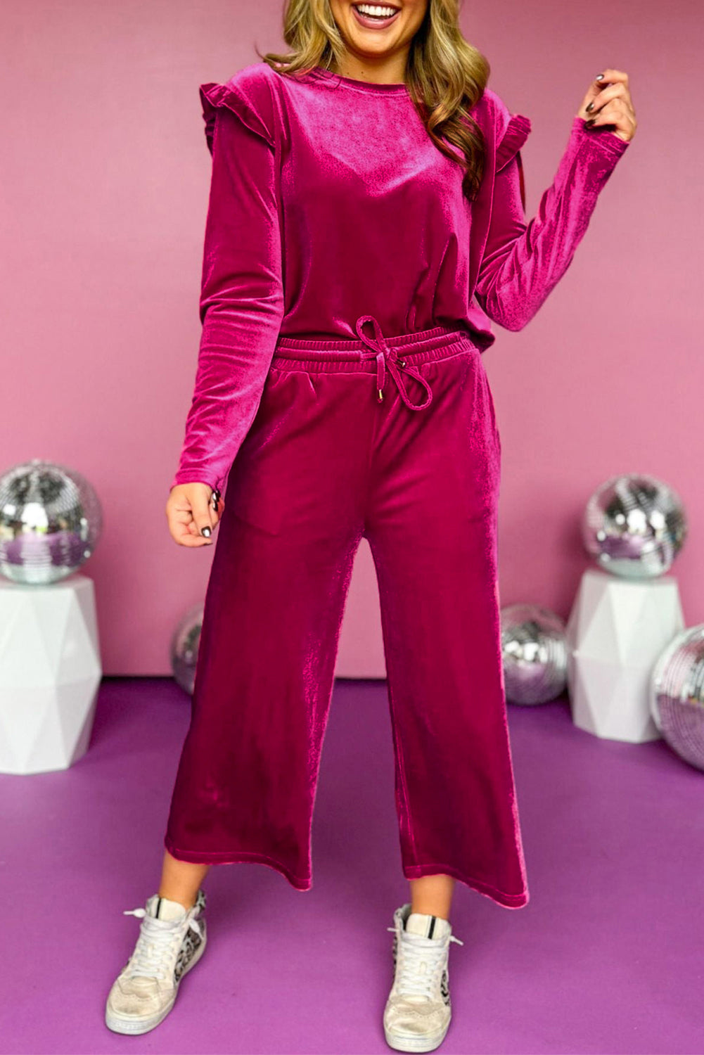 Velvet Ruffle Wide Leg Set