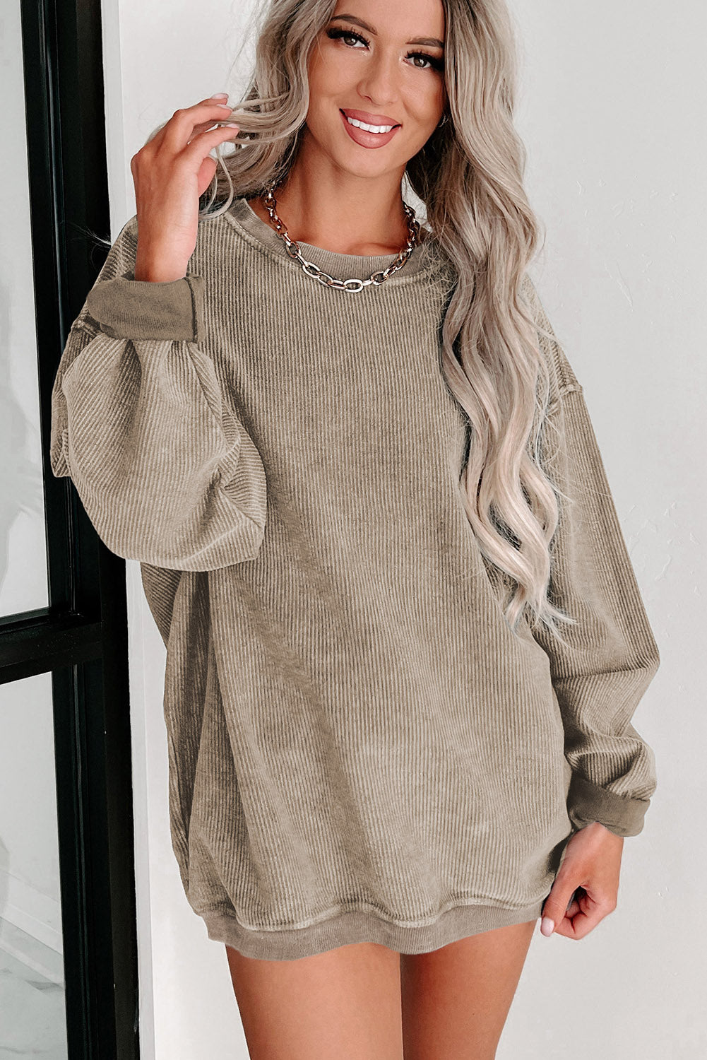 Ribbed Round Neck Sweatshirt