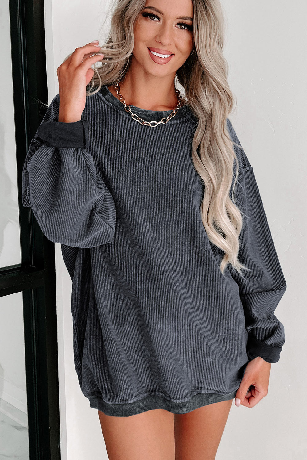 Ribbed Round Neck Sweatshirt