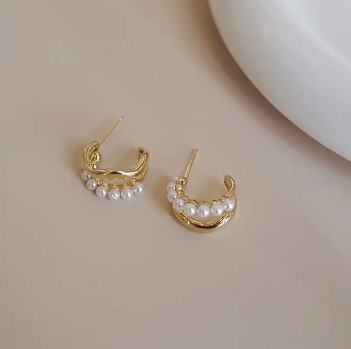 Gold & Pearl Hoop Earrings