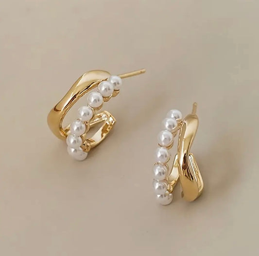 Gold & Pearl Hoop Earrings