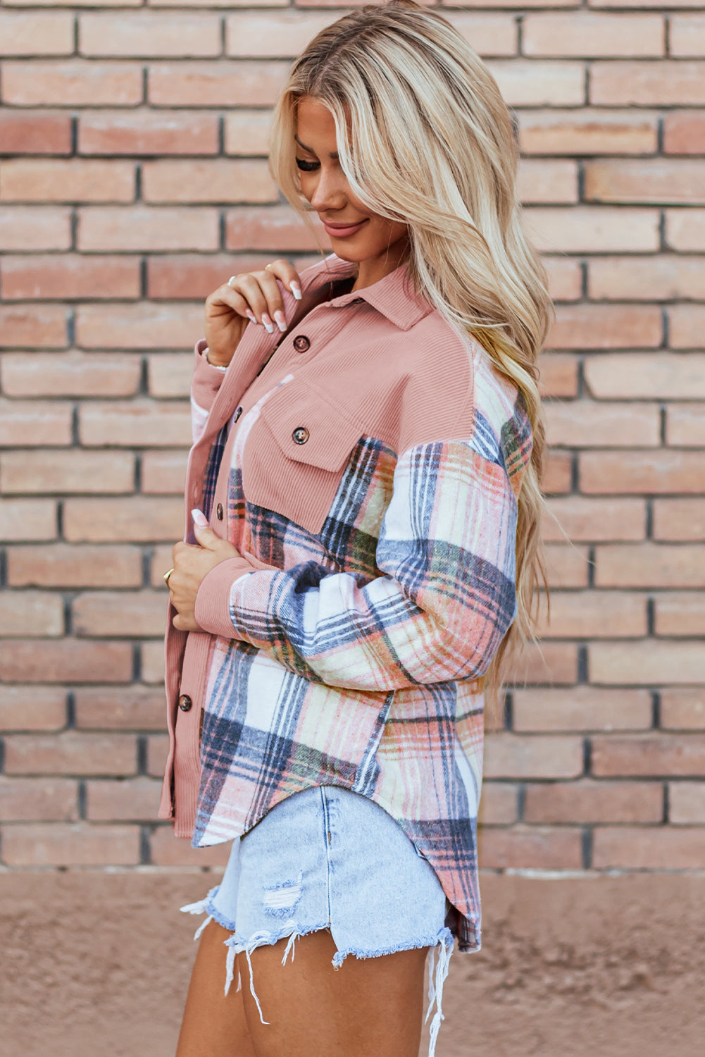 Cinnamon Plaid Corduroy Shacket