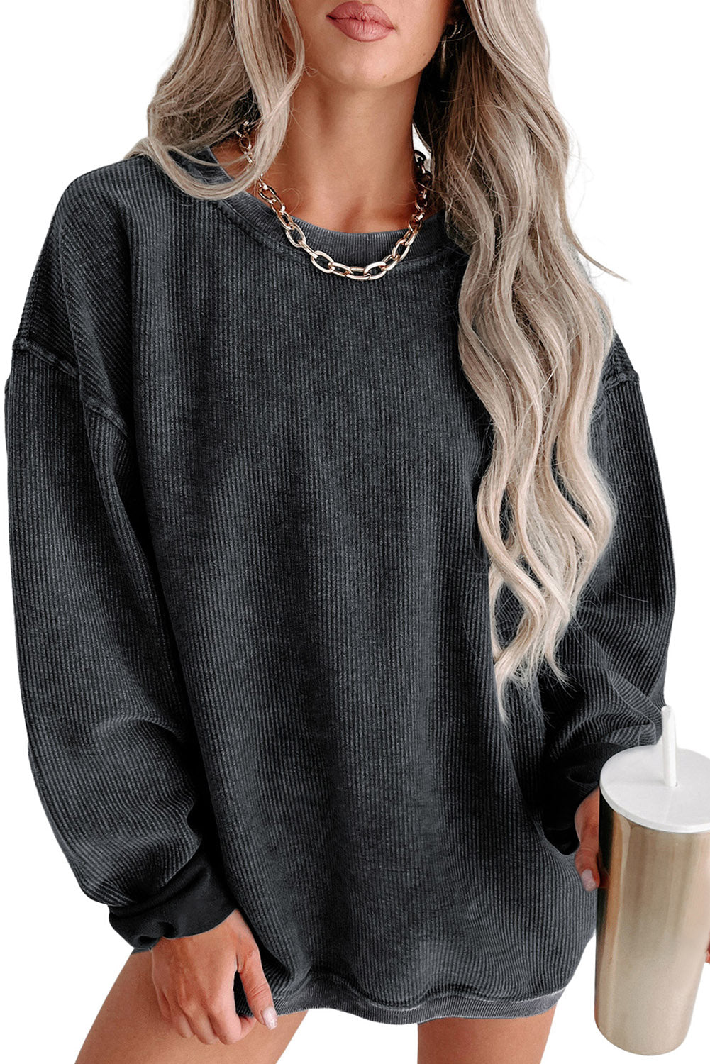 Ribbed Round Neck Sweatshirt