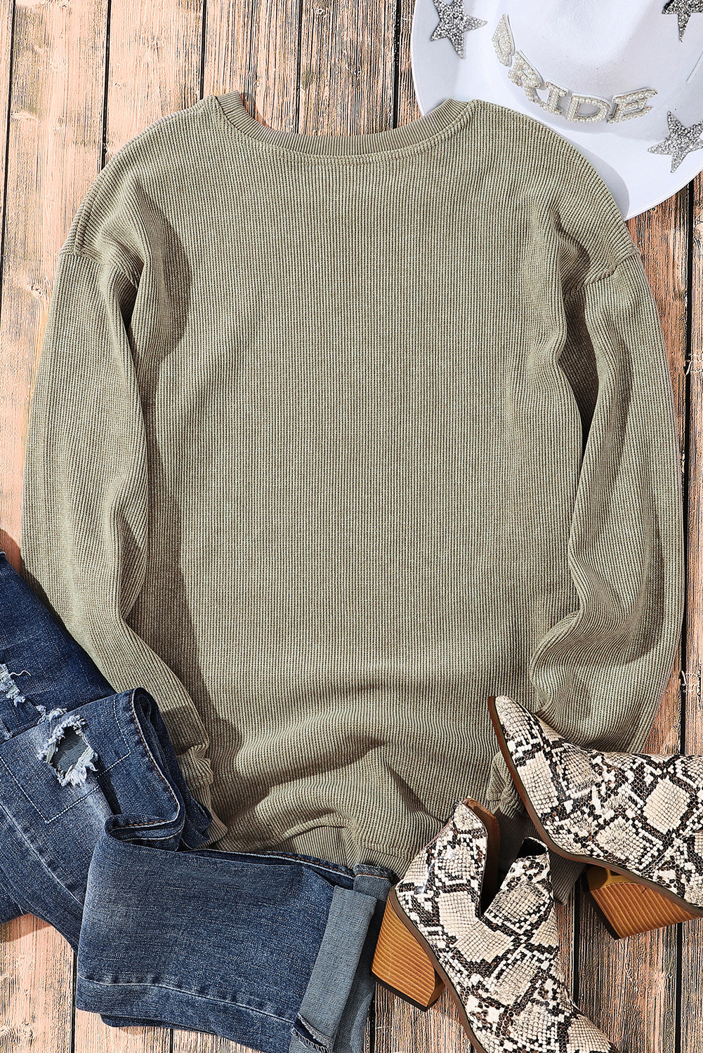 Ribbed Round Neck Sweatshirt