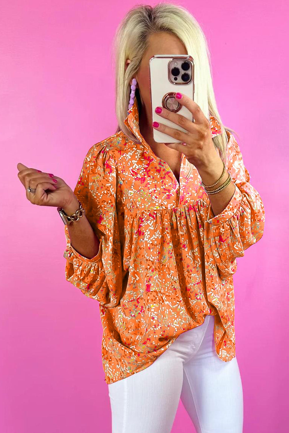 Abstract Print Babydoll Blouse