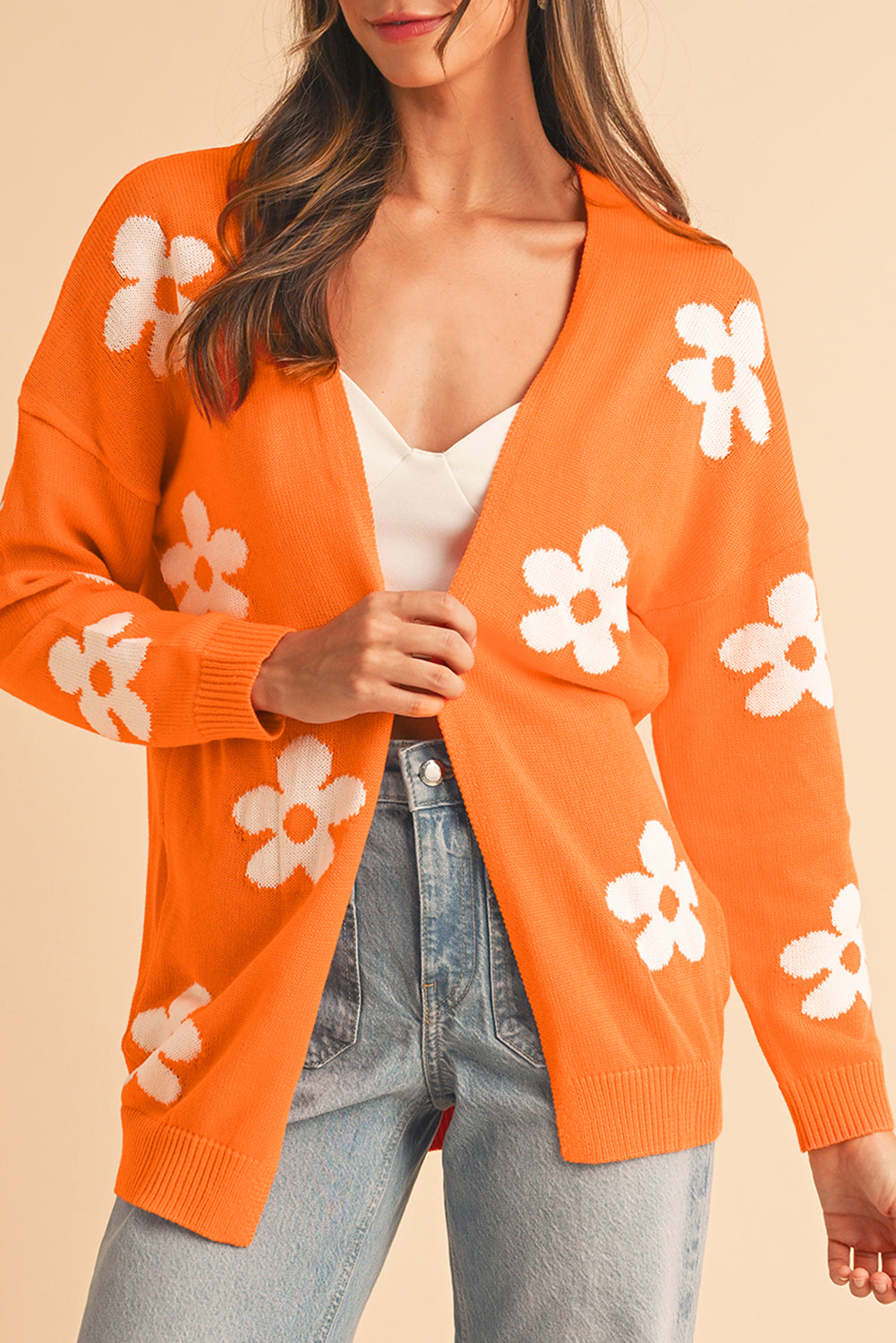 60s Vintage Flower Drop Shoulder Cardigan