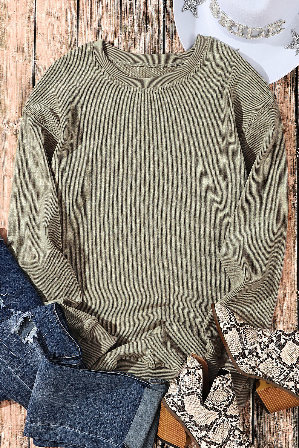 Ribbed Round Neck Sweatshirt