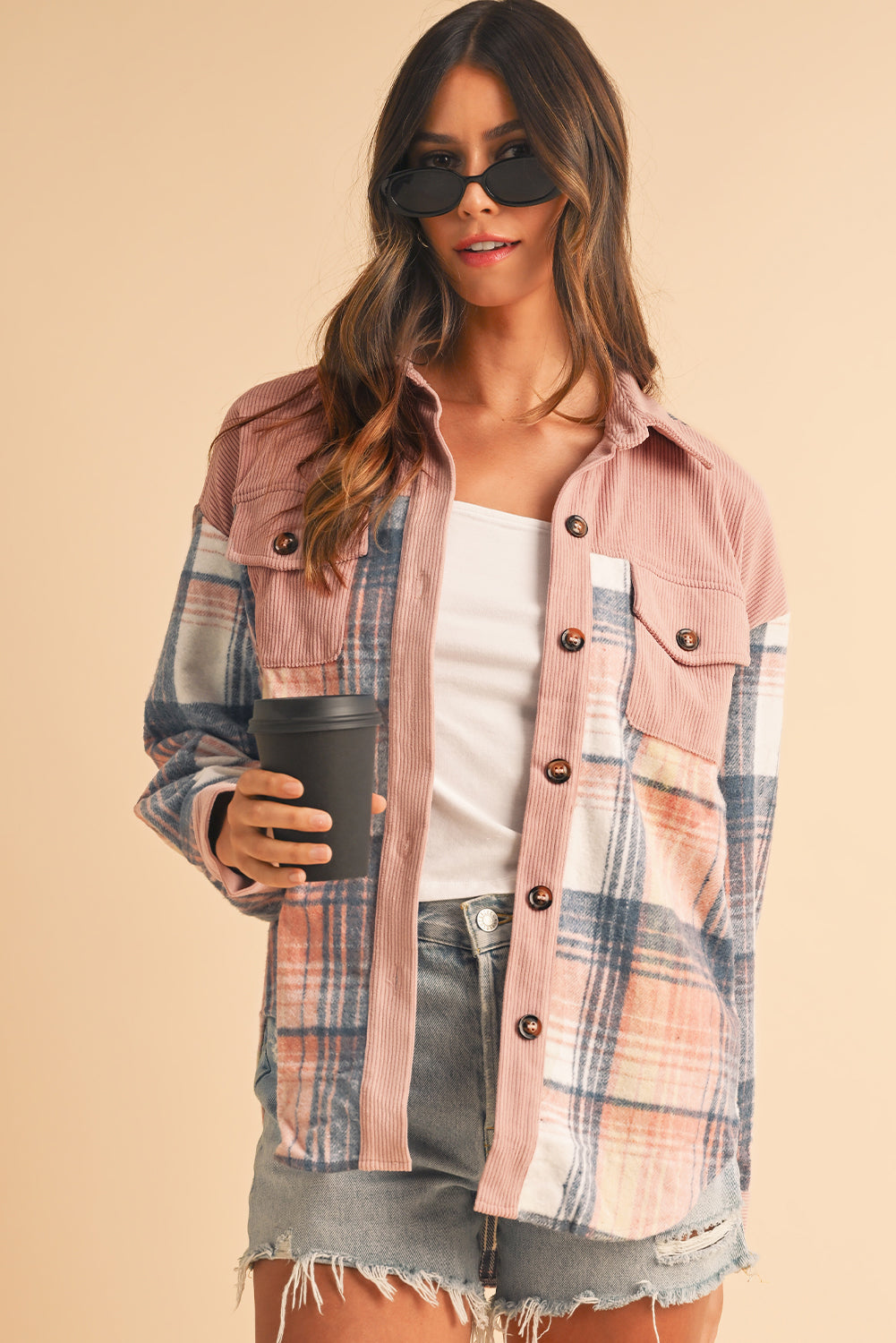 Cinnamon Plaid Corduroy Shacket