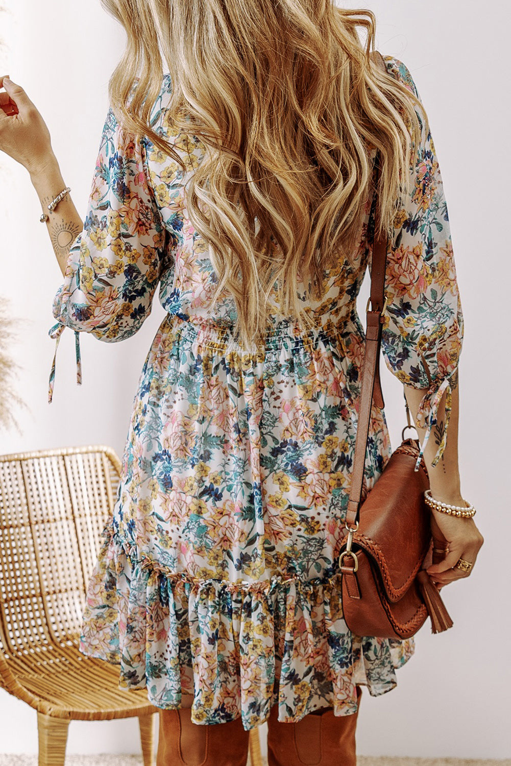 Blue Floral Ruffled Dress