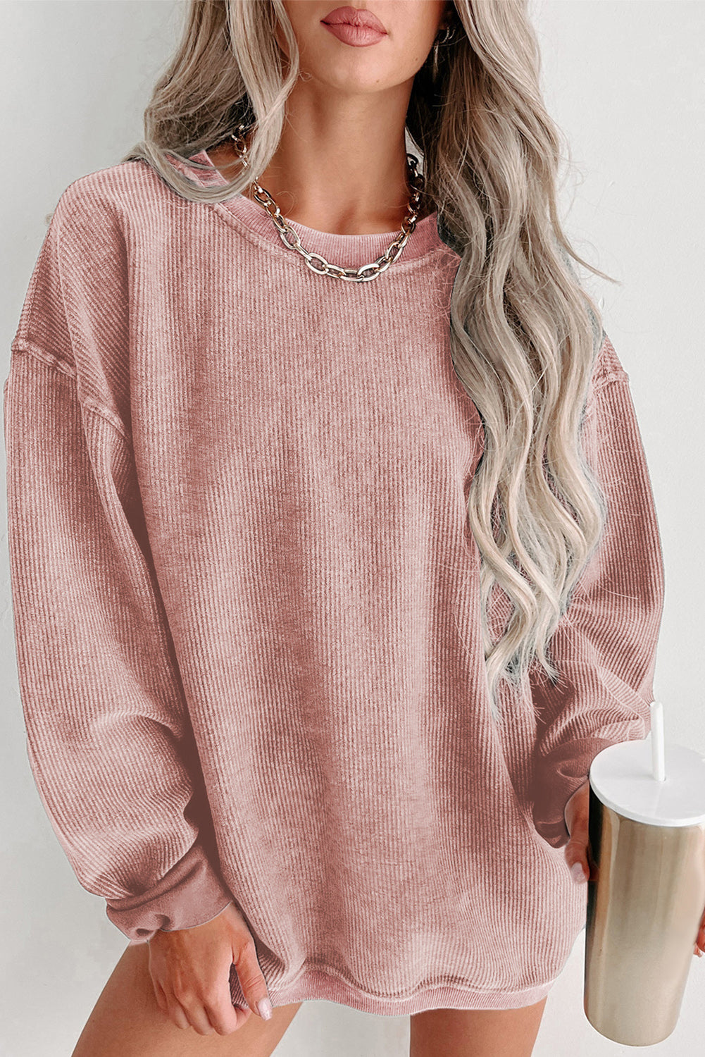 Ribbed Round Neck Sweatshirt