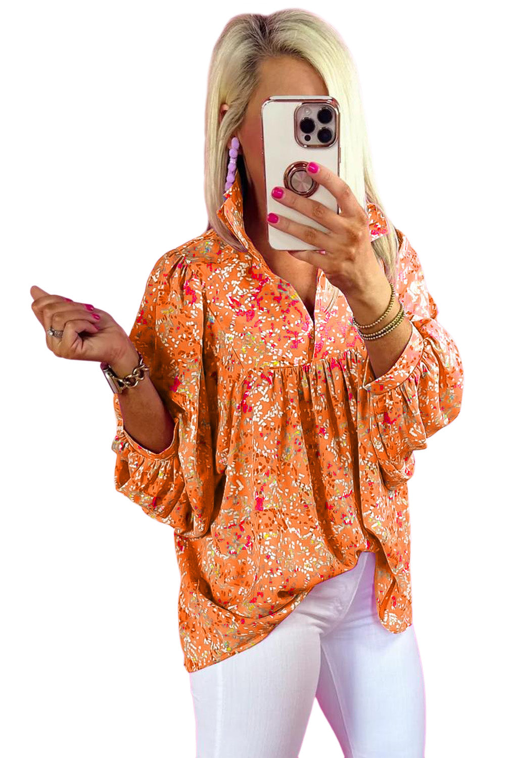 Abstract Print Babydoll Blouse