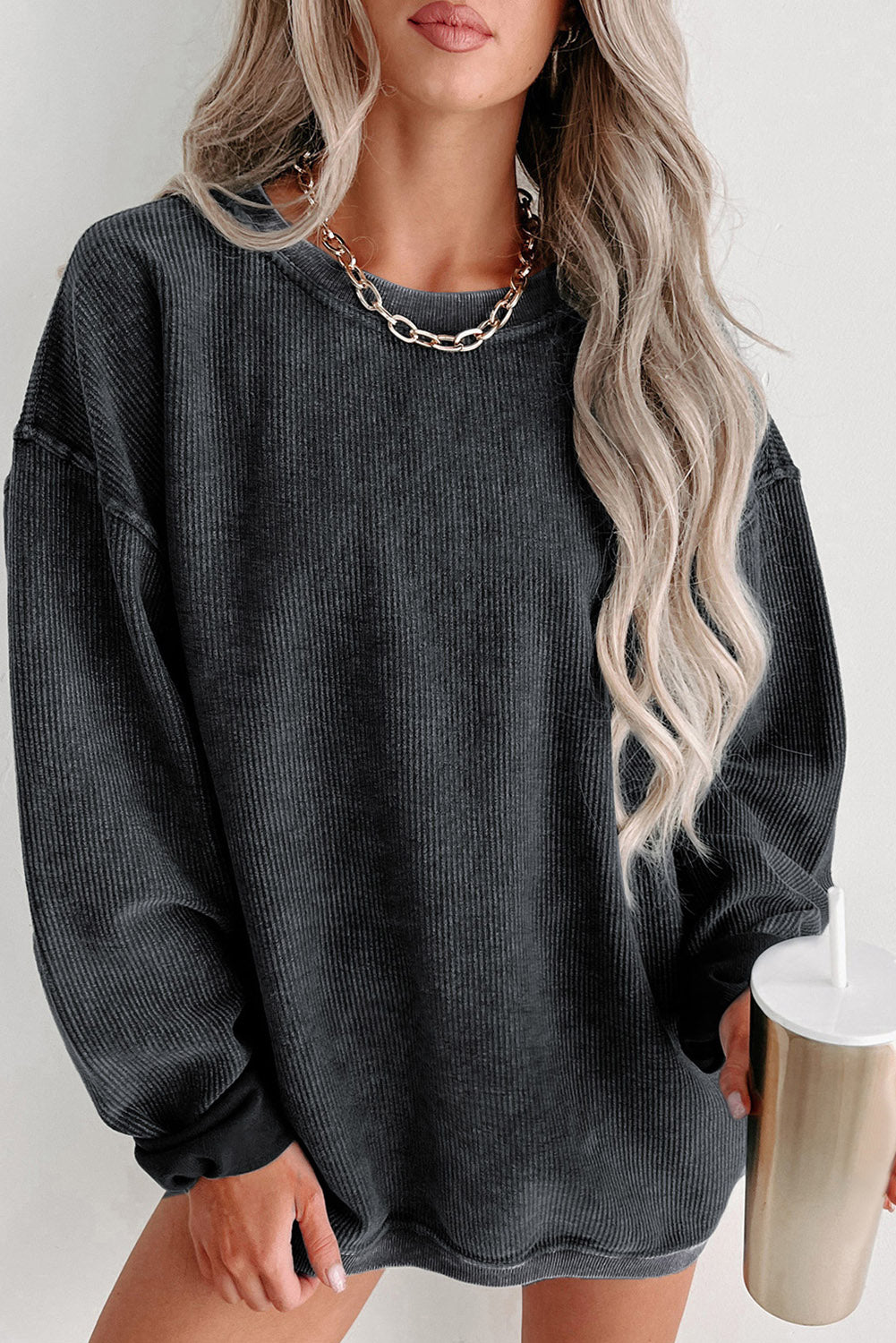 Ribbed Round Neck Sweatshirt