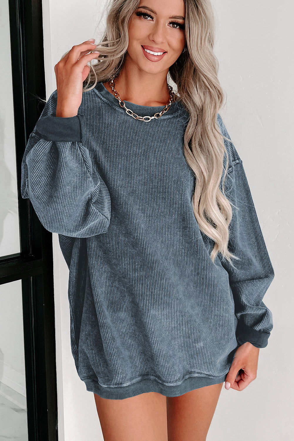 Ribbed Round Neck Sweatshirt