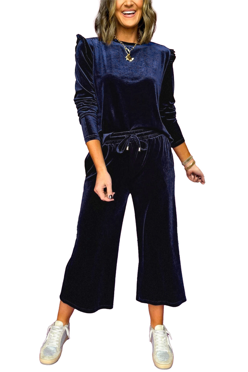 Velvet Ruffle Wide Leg Set