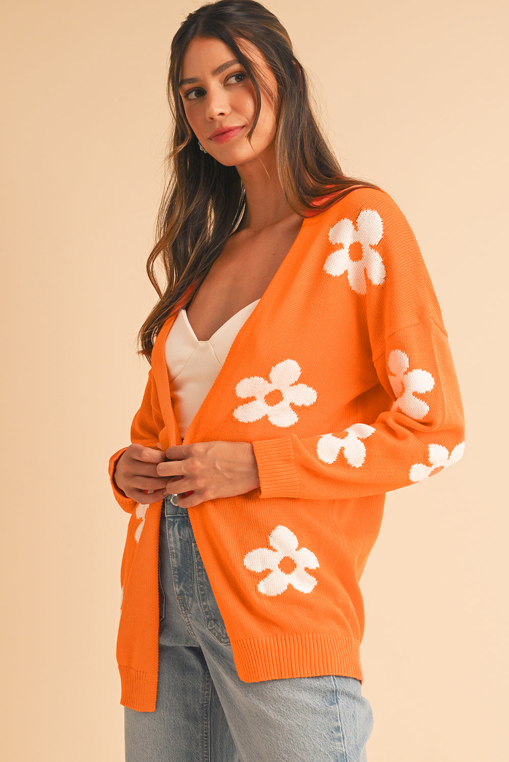 60s Vintage Flower Drop Shoulder Cardigan