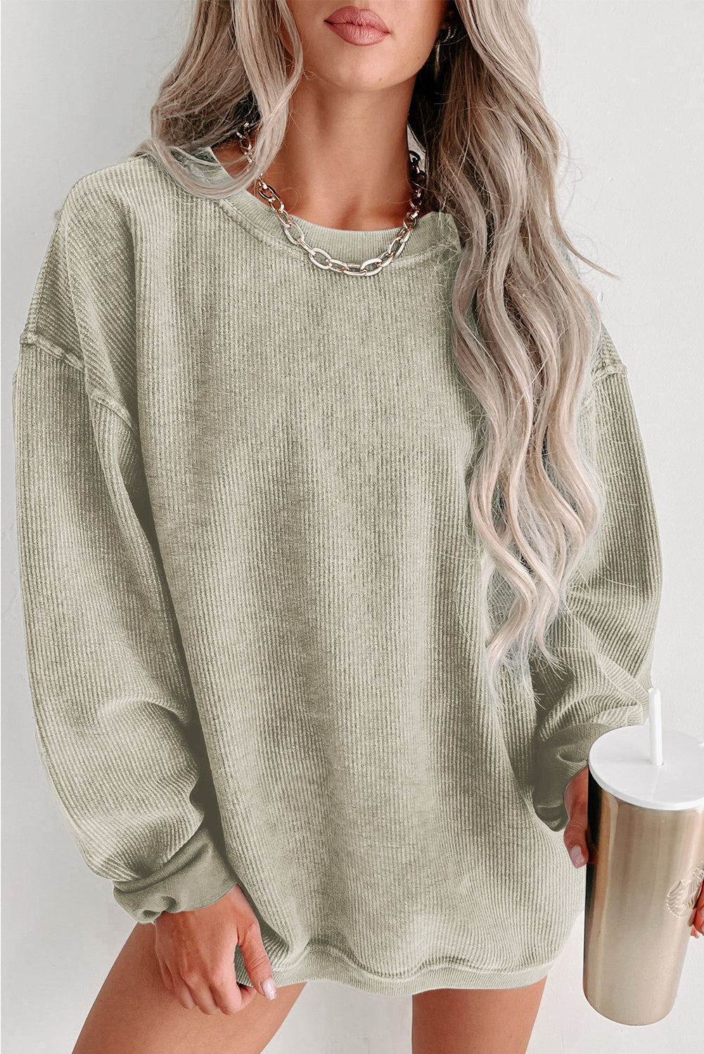 Ribbed Round Neck Sweatshirt