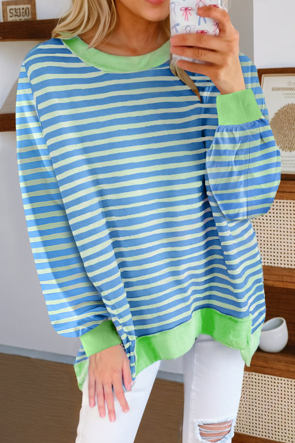 Striped Trim Tunic Sweatshirt