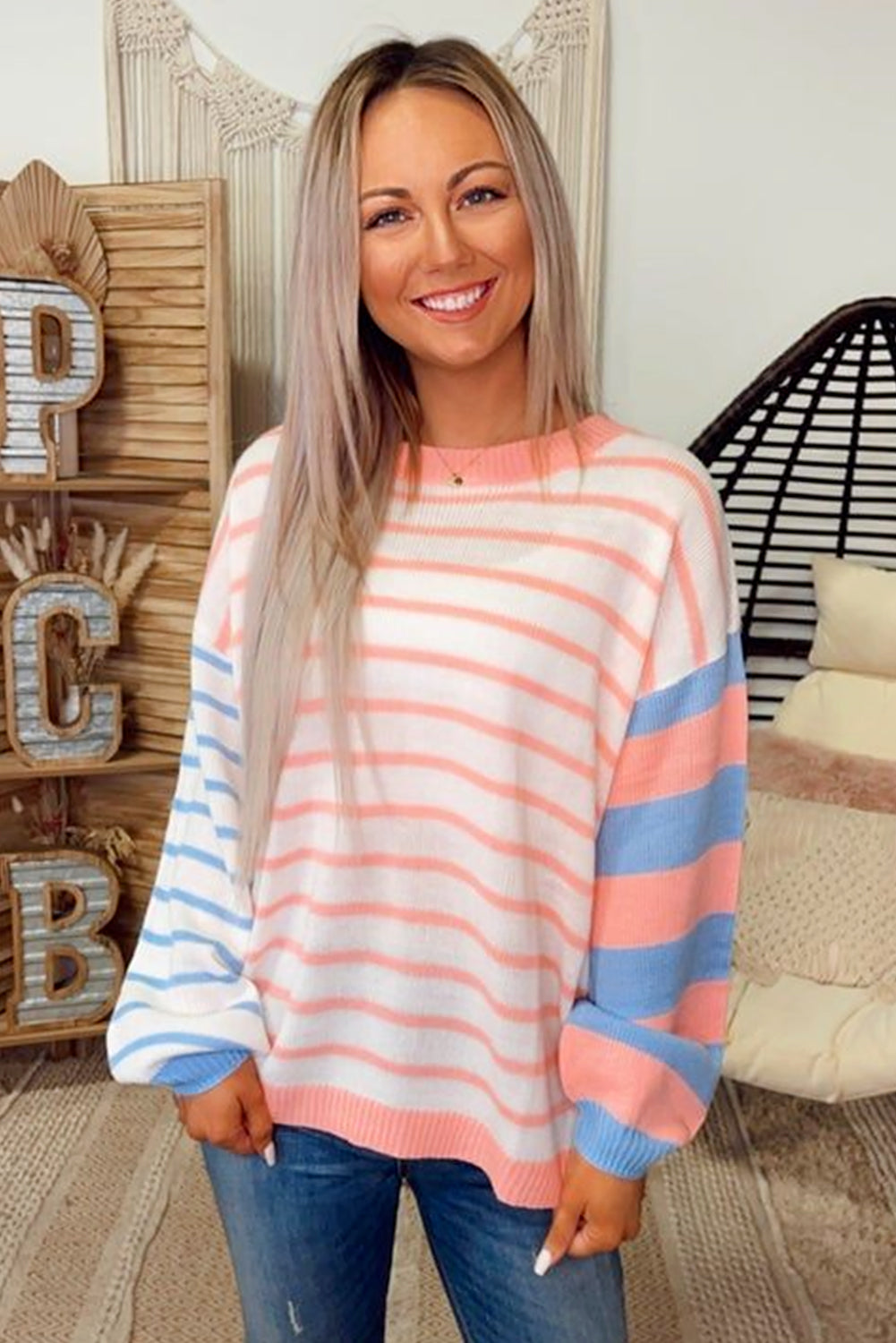 Striped Color Block Oversized Sweater