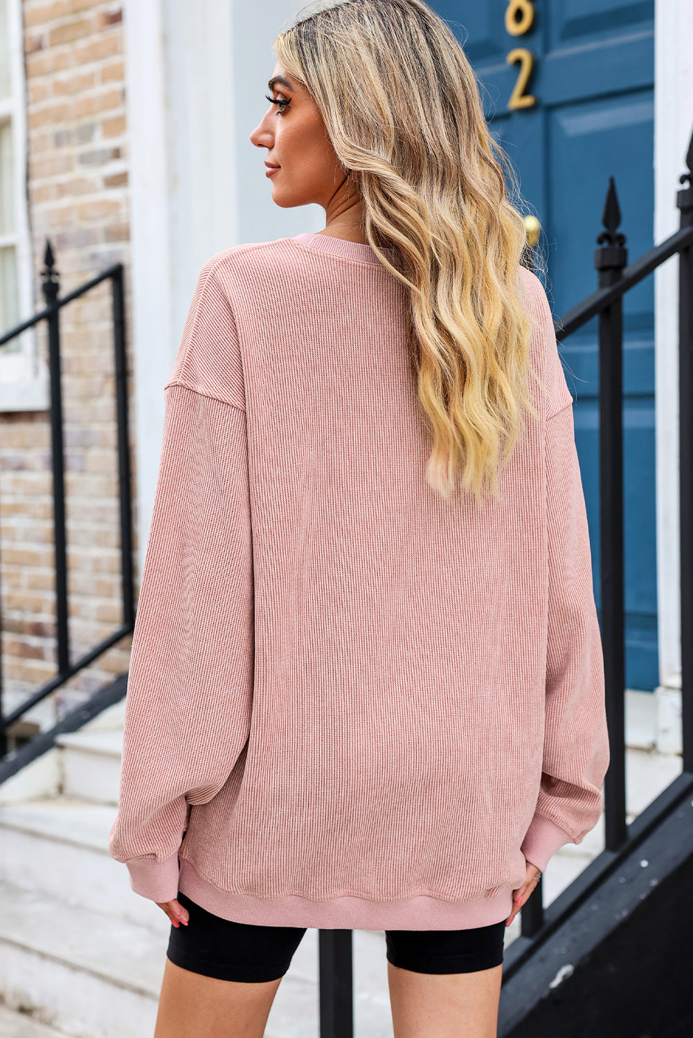 Ribbed Round Neck Sweatshirt