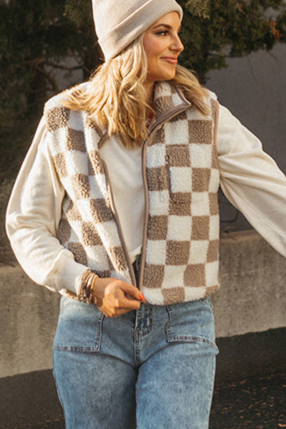 Checkered Sherpa Vest