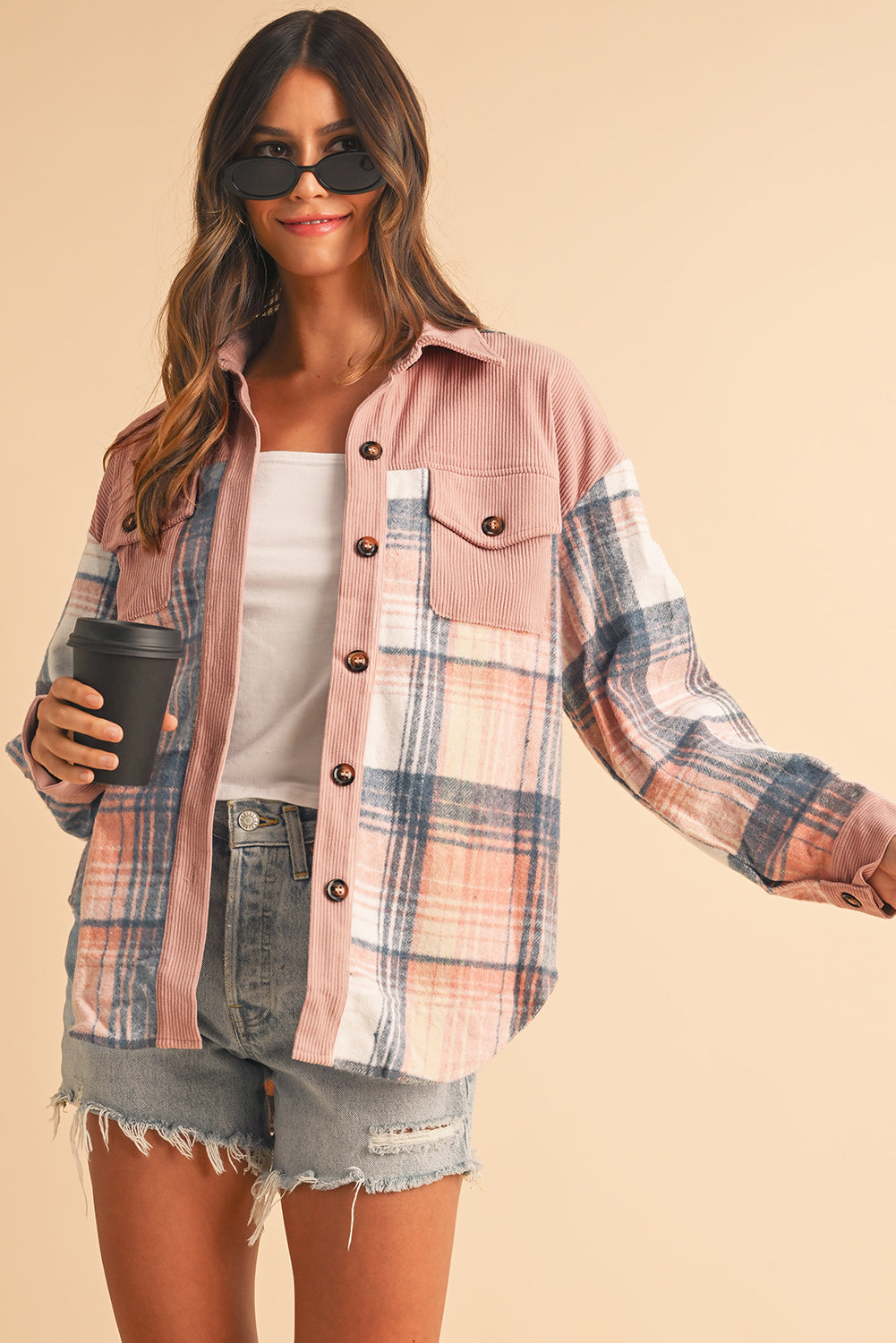 Cinnamon Plaid Corduroy Shacket